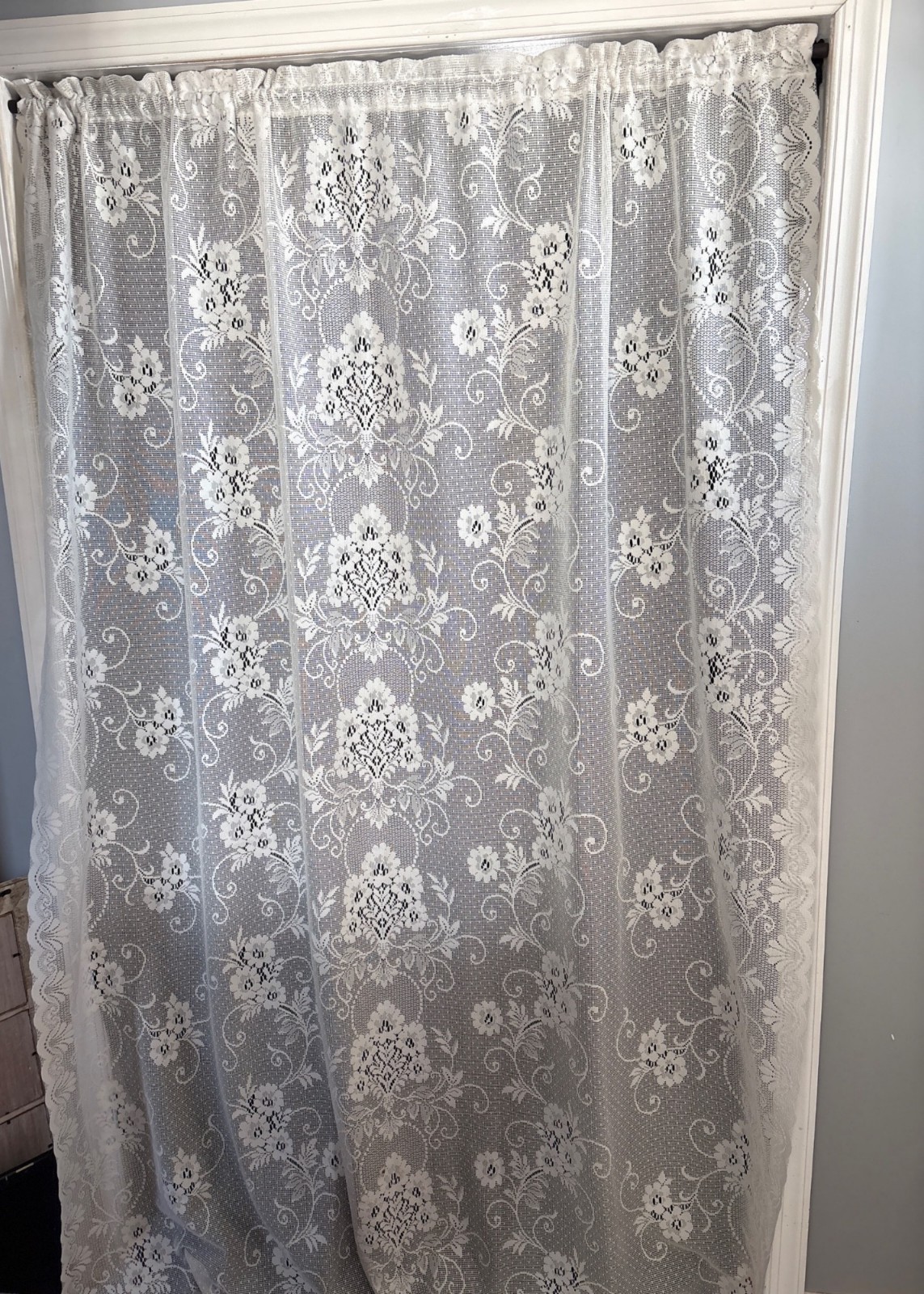 Floral Lace Curtain Panel 56″W x 86″L Elegant Sheer Cream Scalloped Edge Window