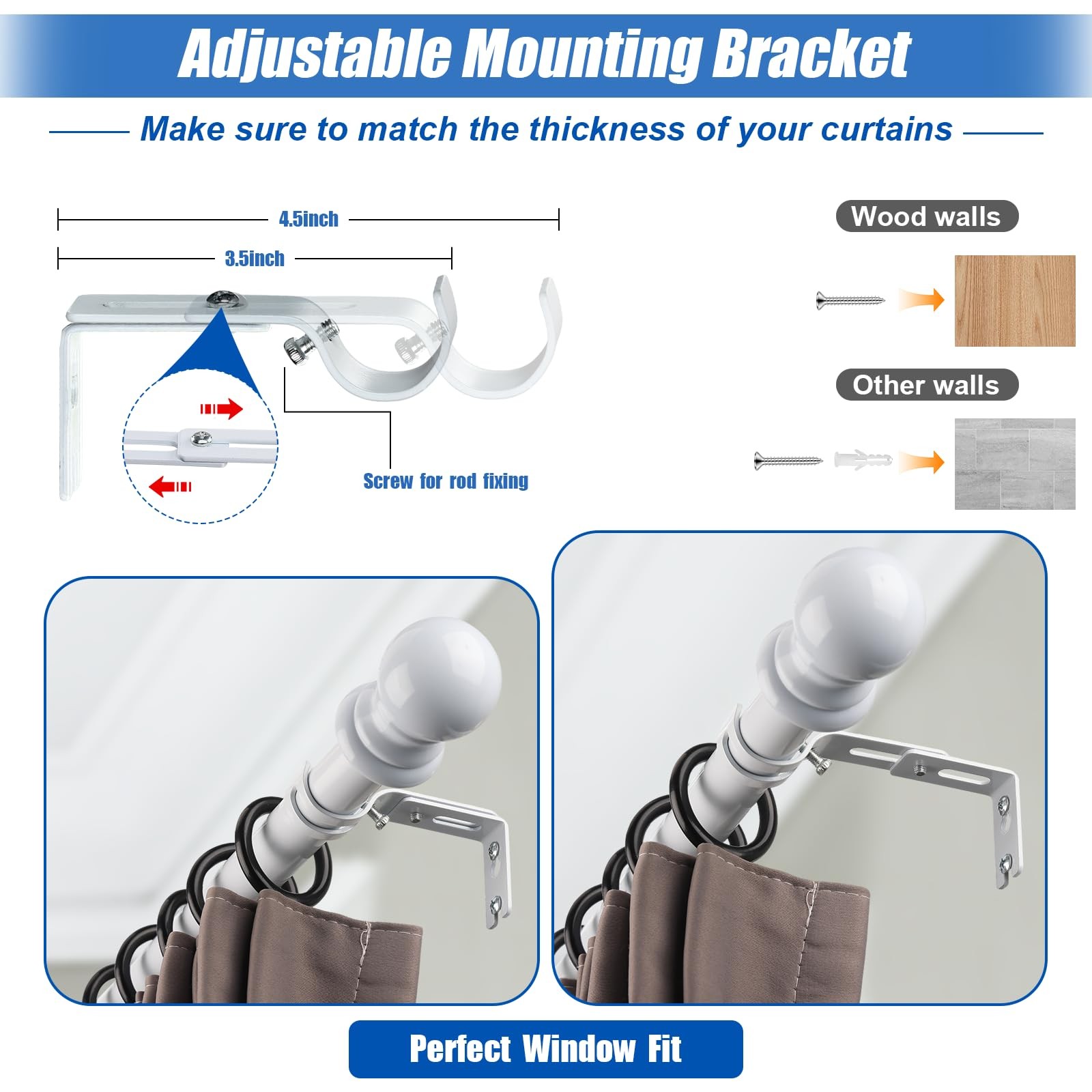 Corner Curtain Rod for Windows 1 Inch – Adjustable L-shaped, Glossy White