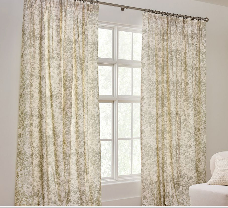 Pottery Barn Set of 2 Sorrel Toile Light Filtering Curtain 50”x96” Loden NEW