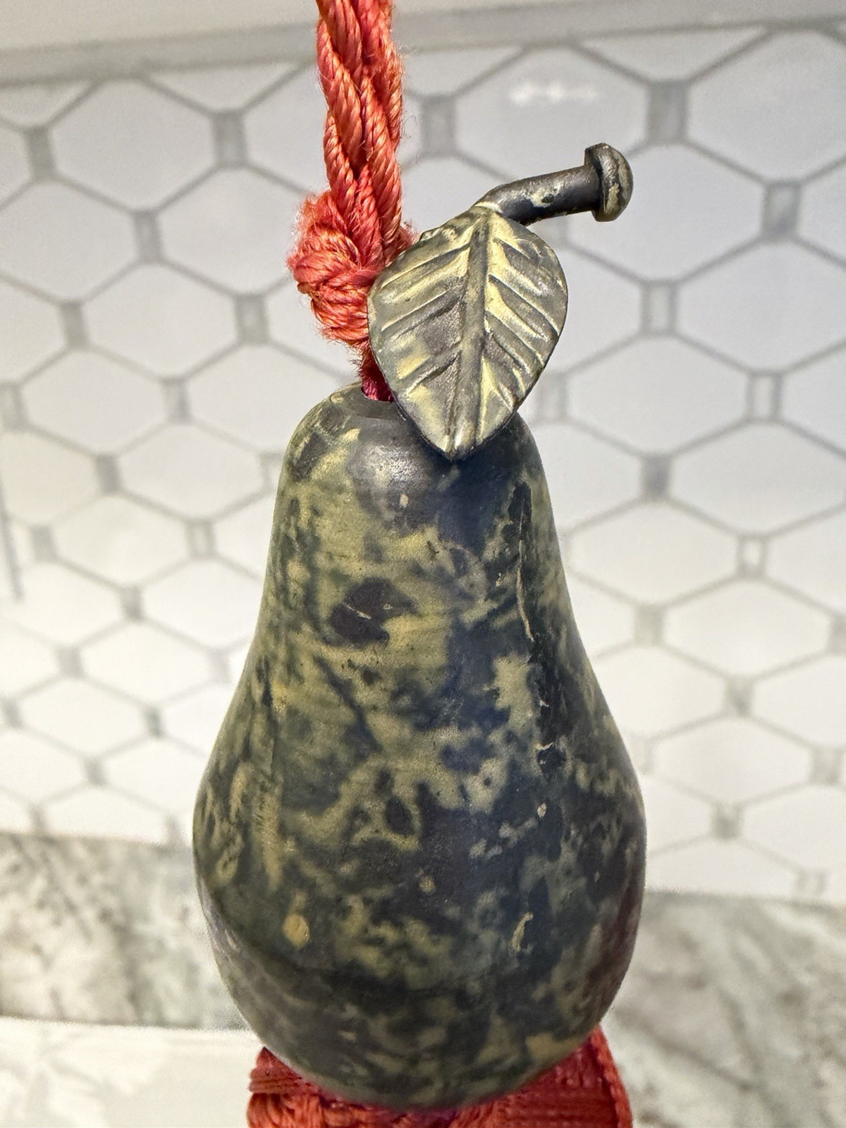 Ceramic Pear Tassel Tiebacks – Red Cord – Decorative Curtain or Cabinet Accents