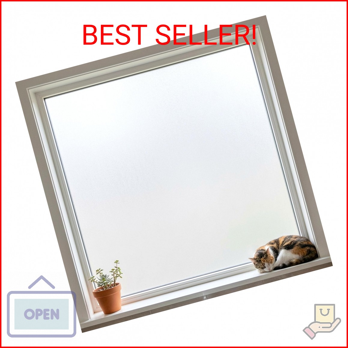 Stained Glass Frosted White Window Film Privacy Static Cling 17.5×78.7in