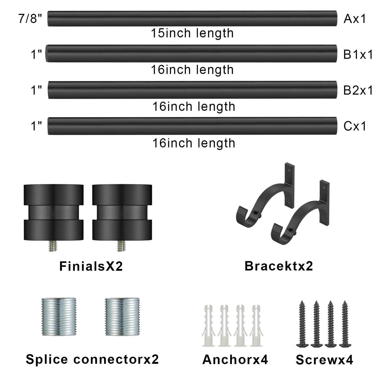 16-56 inch Long Adjustable Matte Black Curtain Rods,1 inch Diameter Splicing …