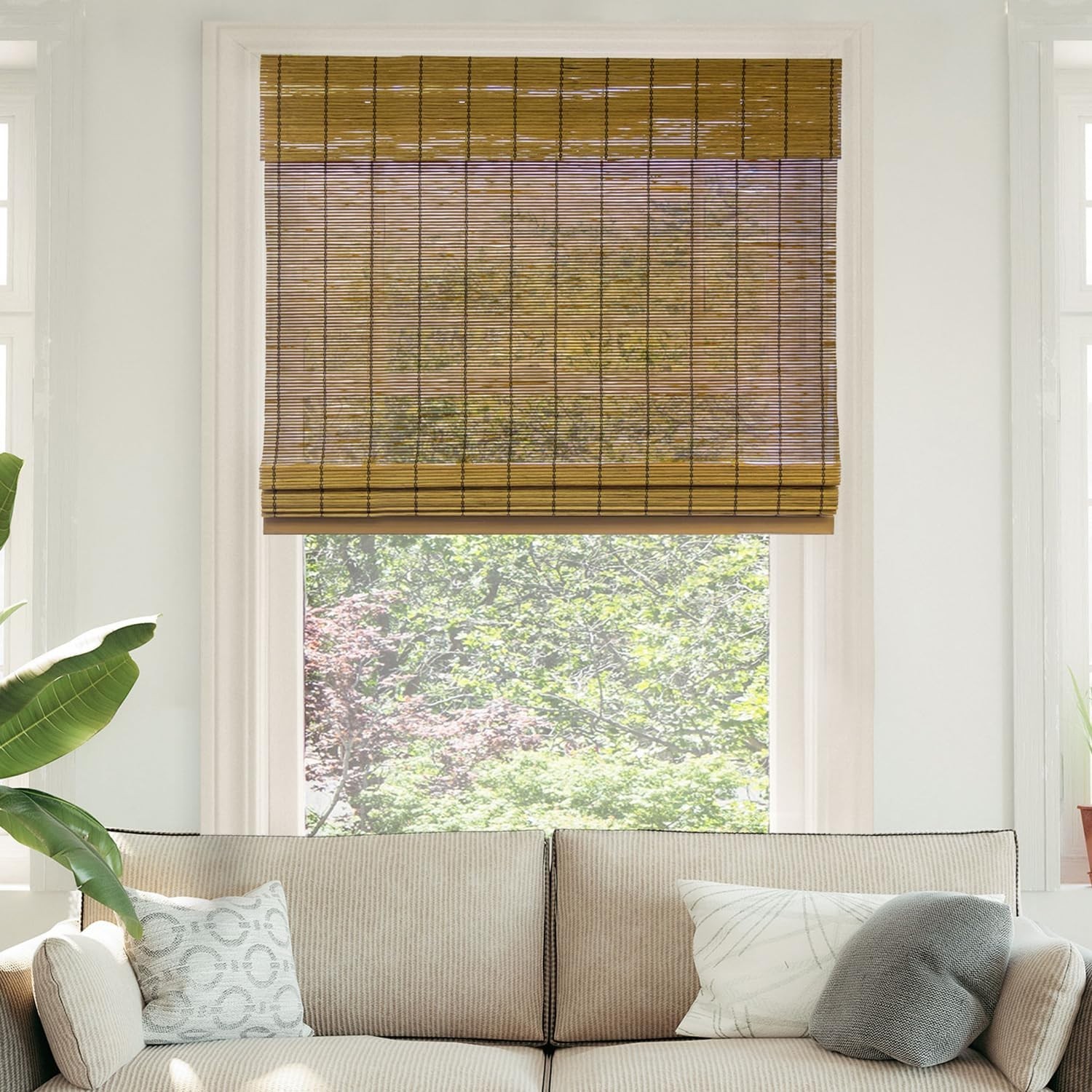 Natural Bamboo Cordless Window Shade for Cozy Boho Coastal Decor, 34″ x 64″