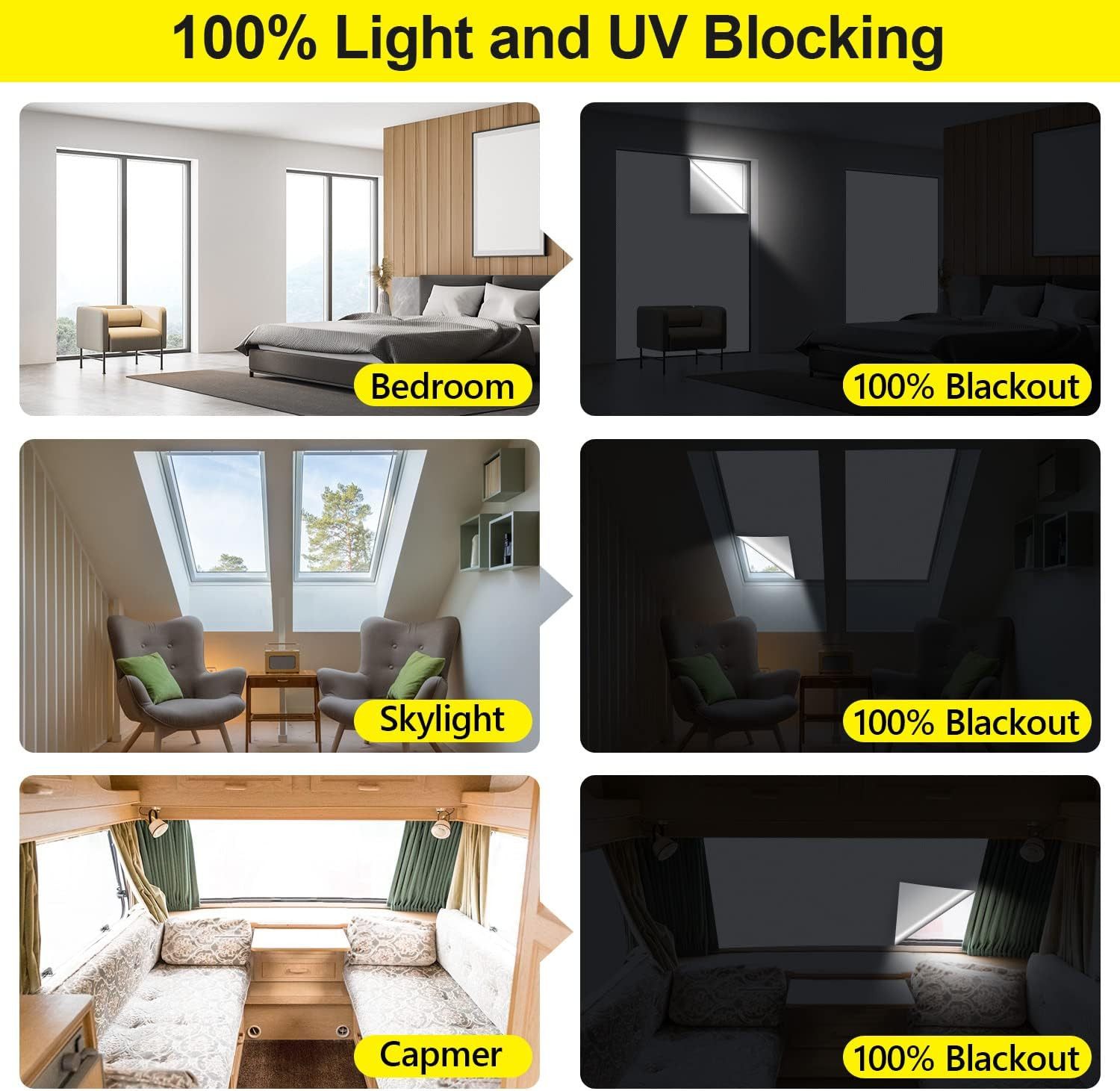 Blackout Curtains for Bedroom, Portable 100% Black Out Window Cover Film, Cuttab