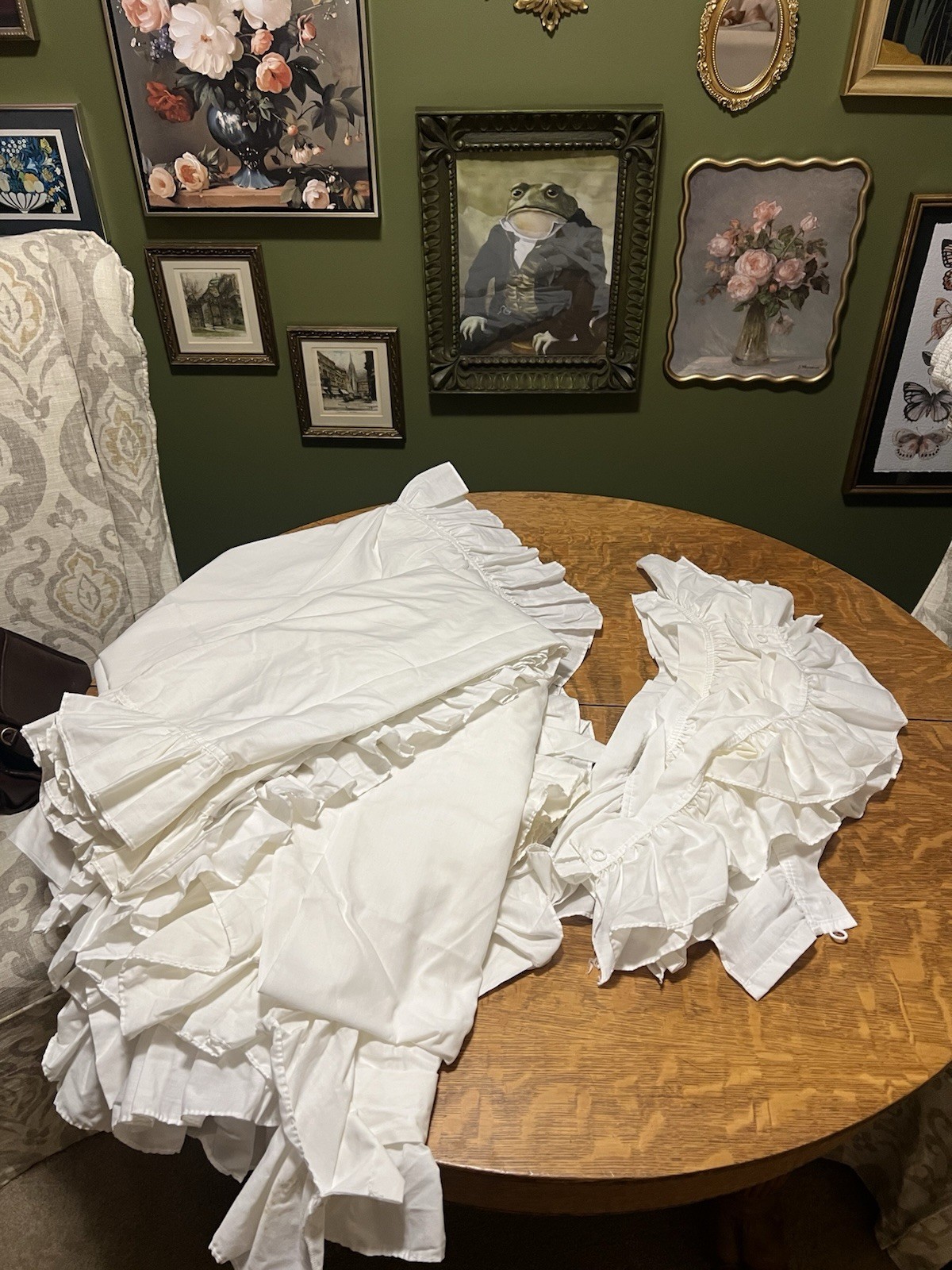 4 Panels 8- tiebacks.Vintage White Priscilla Curtain Panels 100% cotton