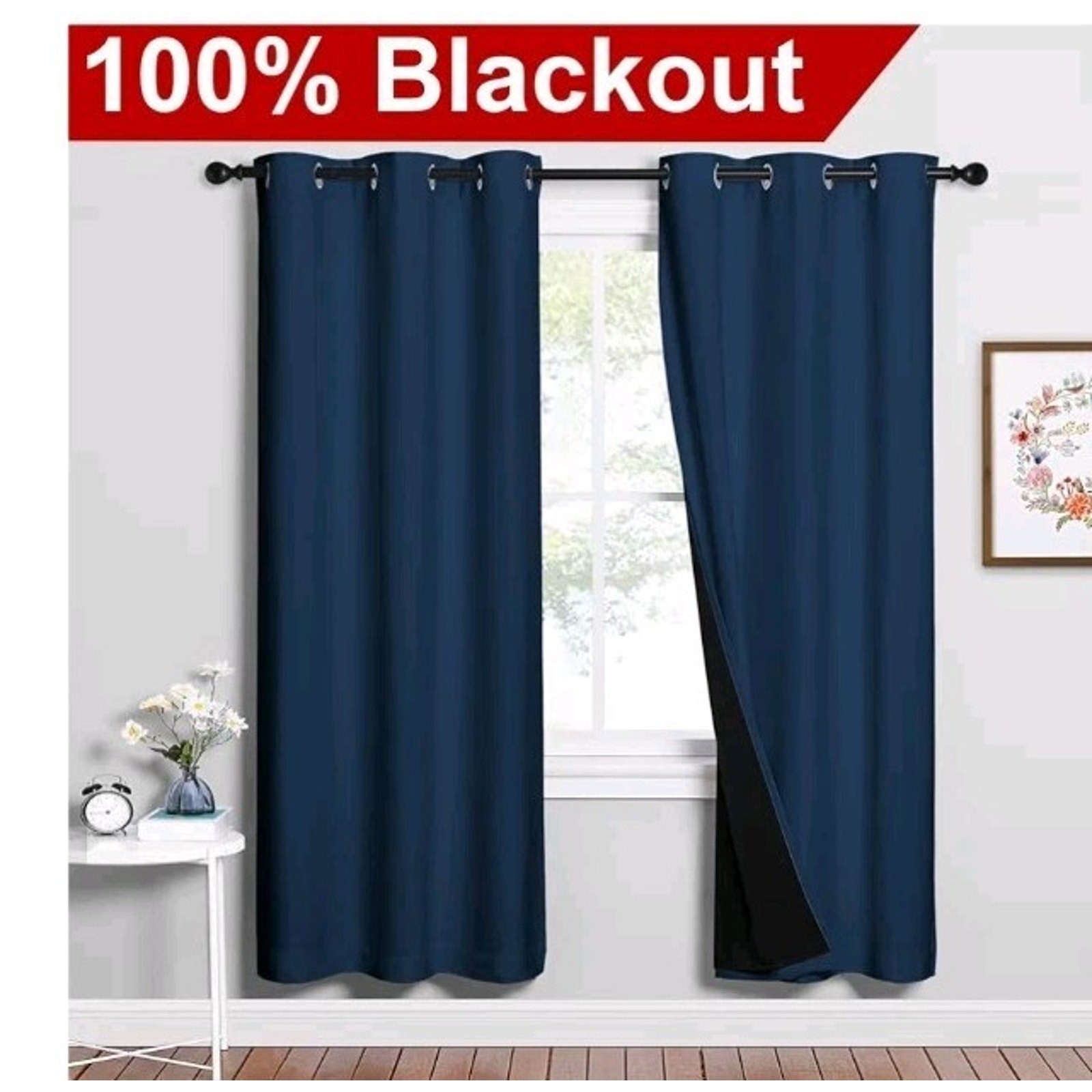 NEW NICETOWN Moroccan Blue 100% Blackout Curtain 42″ X 72″ Noise Reduction