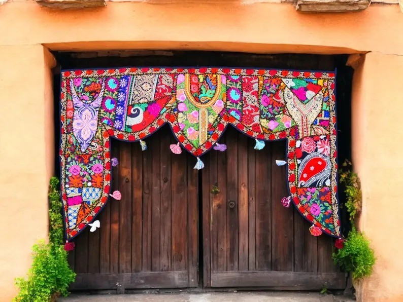 2 Meter Large Black Toran Boho Wall Tapestry Indian Entrance Decor Door Hanging