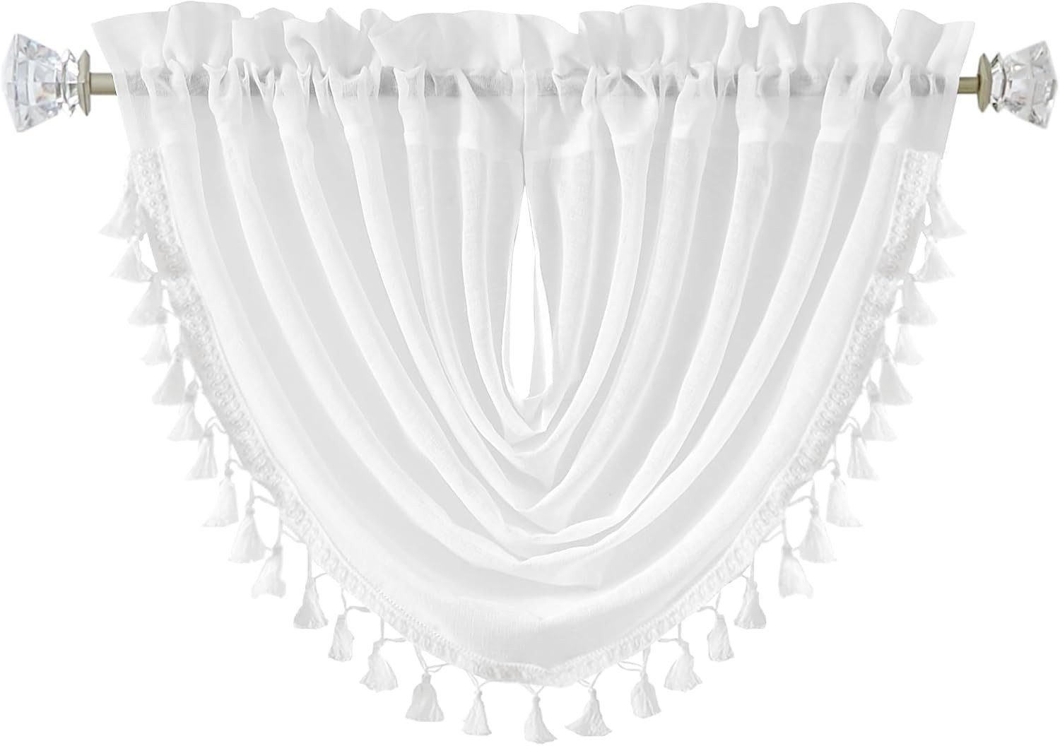 White Solid Waterfall Valance Window Curtain Linen Texture Rod Pocket with Tasse