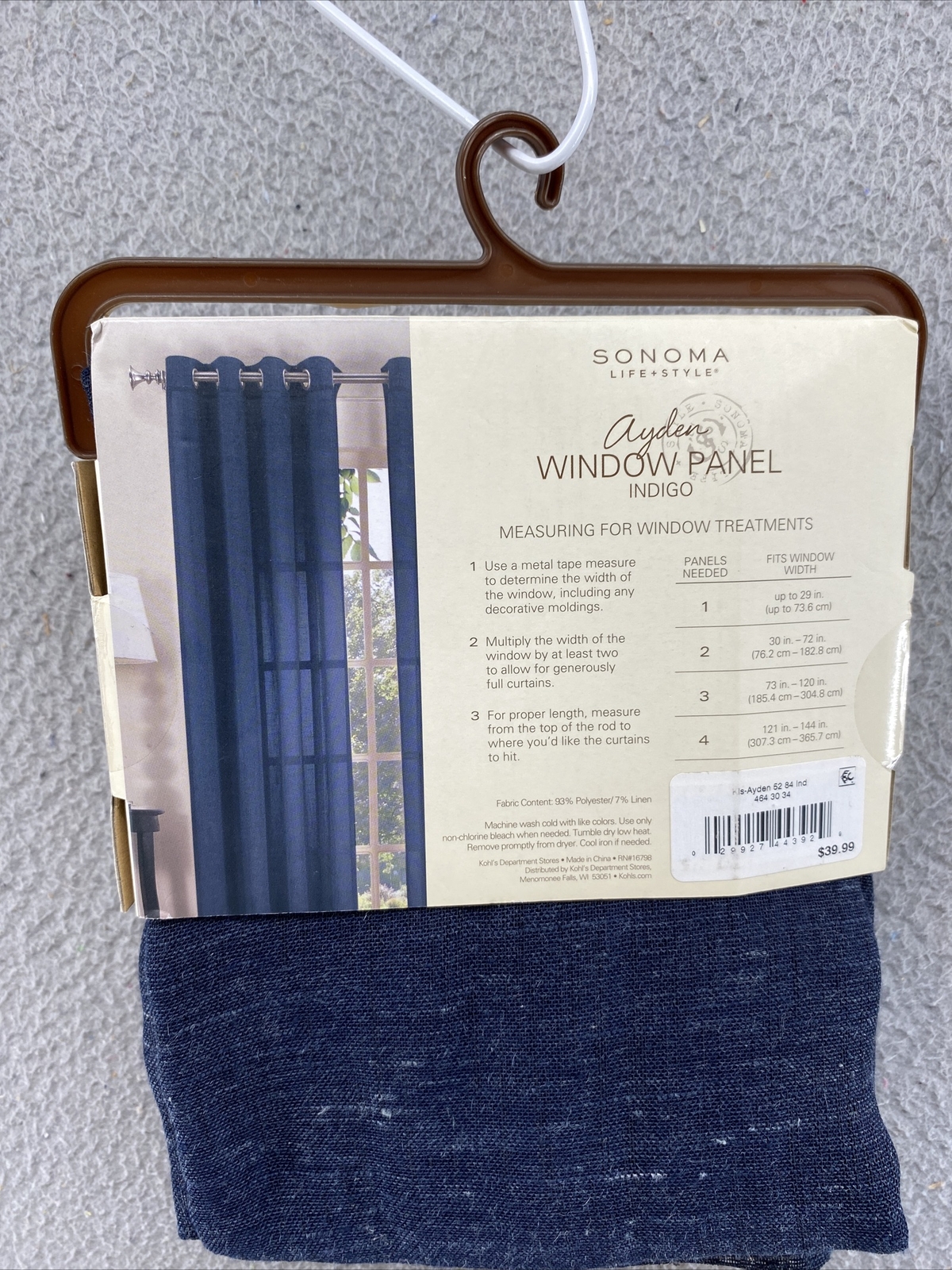 SONOMA Window Panel Ayden Indigo Grinned Light Filtering 52in By 84in NEW