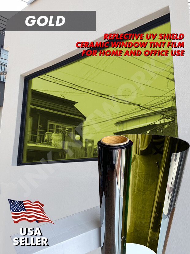 One Way Mirror Reflective Color UV Window Tint Film Home and Office (Gold)