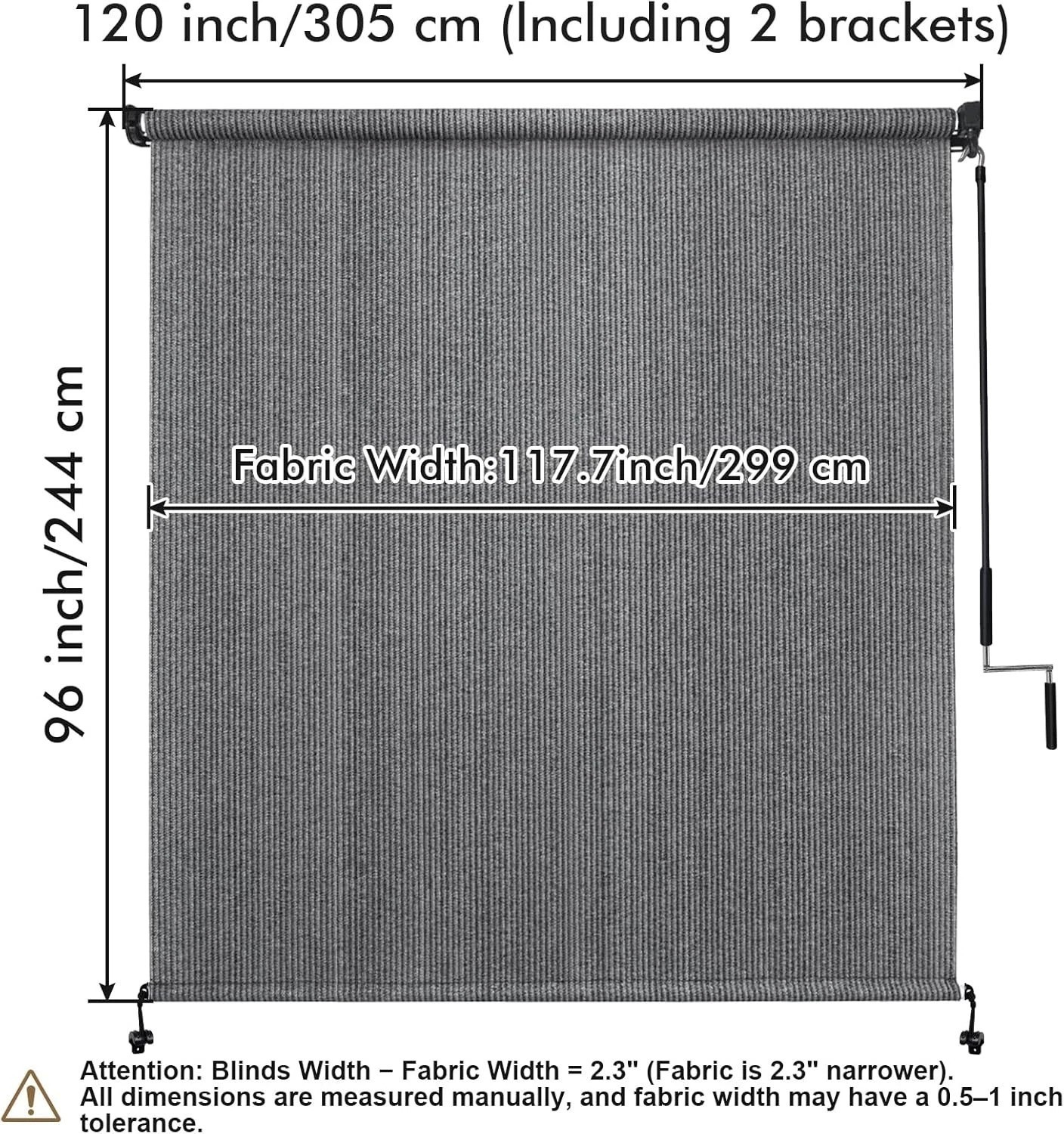 Outdoor Roller Shade 10′ W x 8′ H, Gray Exterior Cordless Patio Shades Roll U…