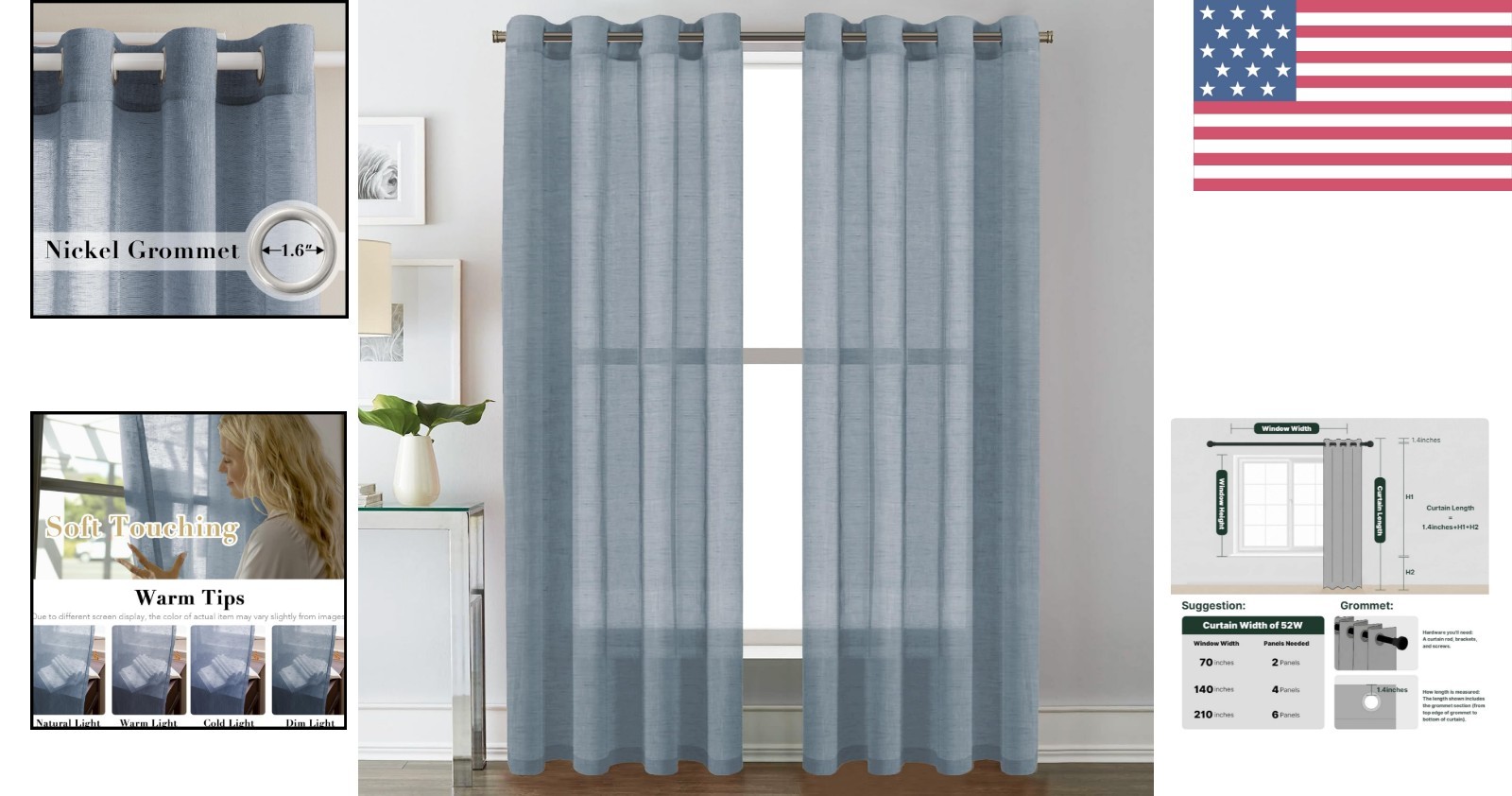 Natural Linen Blend Sheer Curtains – 90” Panels for Contemporary Living Rooms