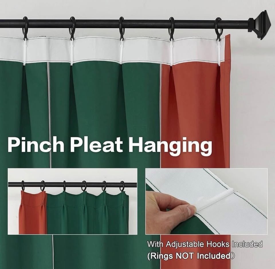 OYRING Blackout Pinch Pleat Curtains Green & Orange 42×96 Set of 2 New