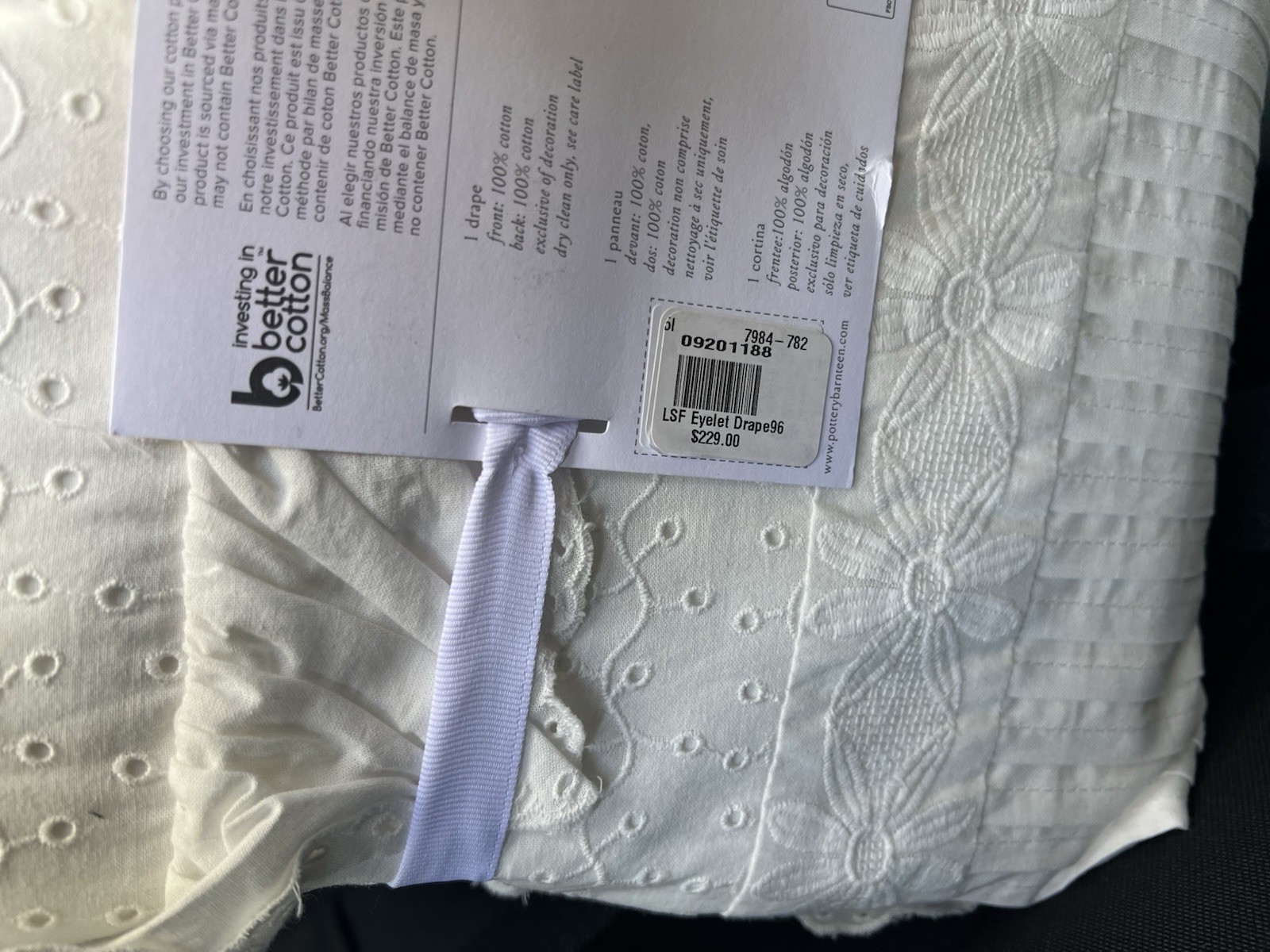 New OnePottery Barn Teen LoveShackFancy Eyelet Curtain drape 48 X 96 NWT WHITE