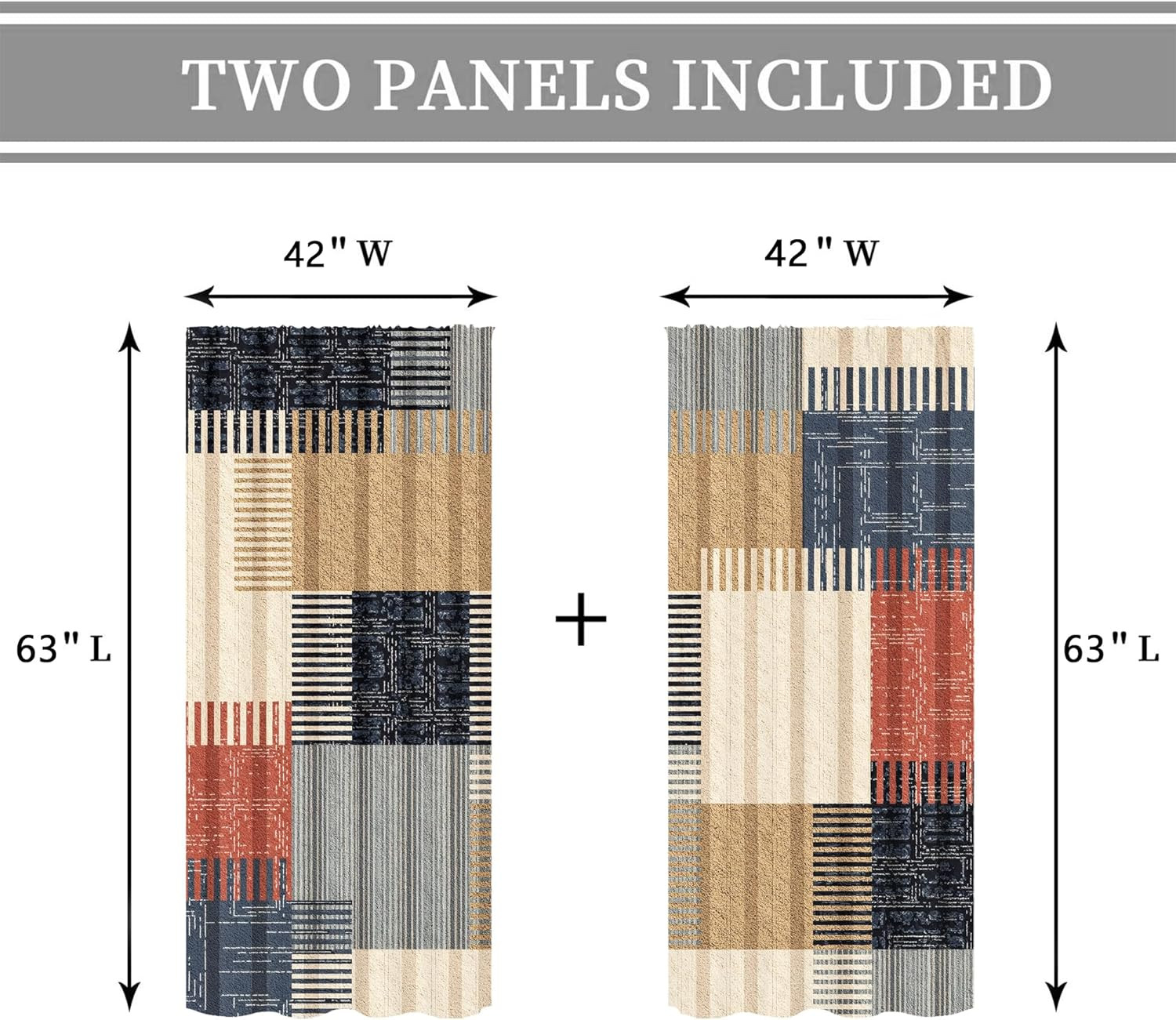 Abstract Patchwork Curtains 42Wx63H Inch Rod Pocket Colorful Boho Modern Color B