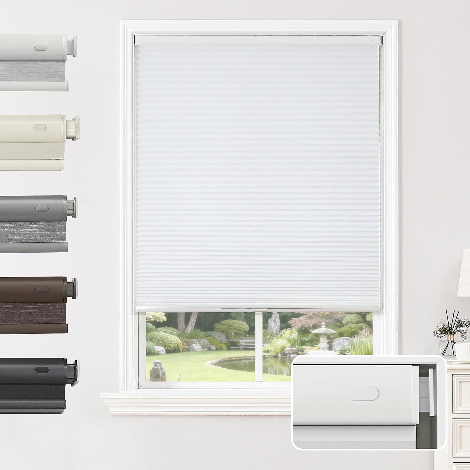 No Tools No Drill Window Blinds for Indoor Windows, Blackout Shades Cellula