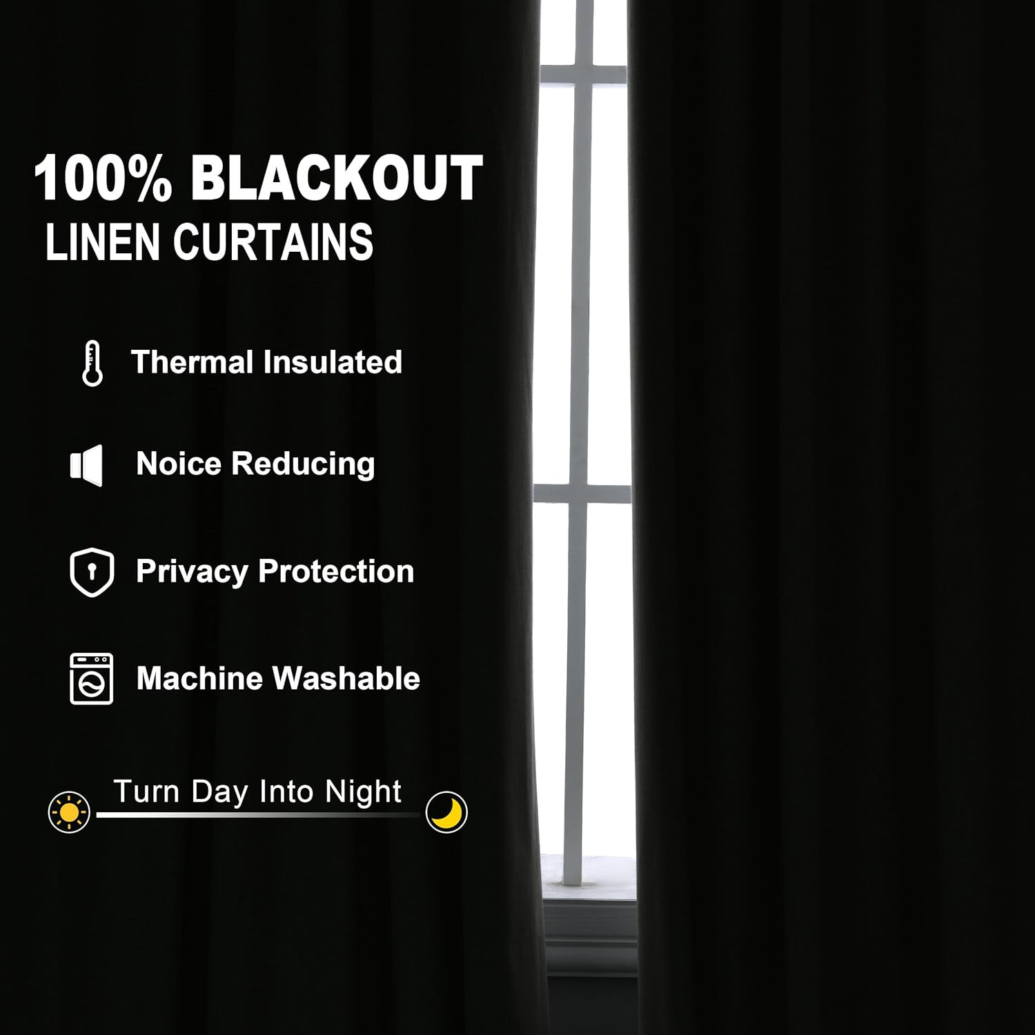 100% Blackout Extra Long Linen Curtains 120 Inches Long for Bedroom Black Out Cu