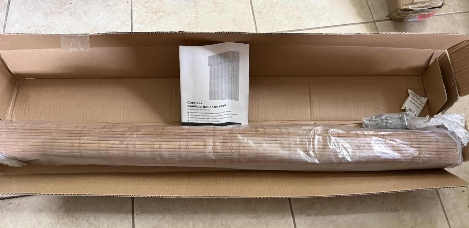 Cordless Bamboo Roller Shade 36×72 Natural Woven Wood Blind NEW