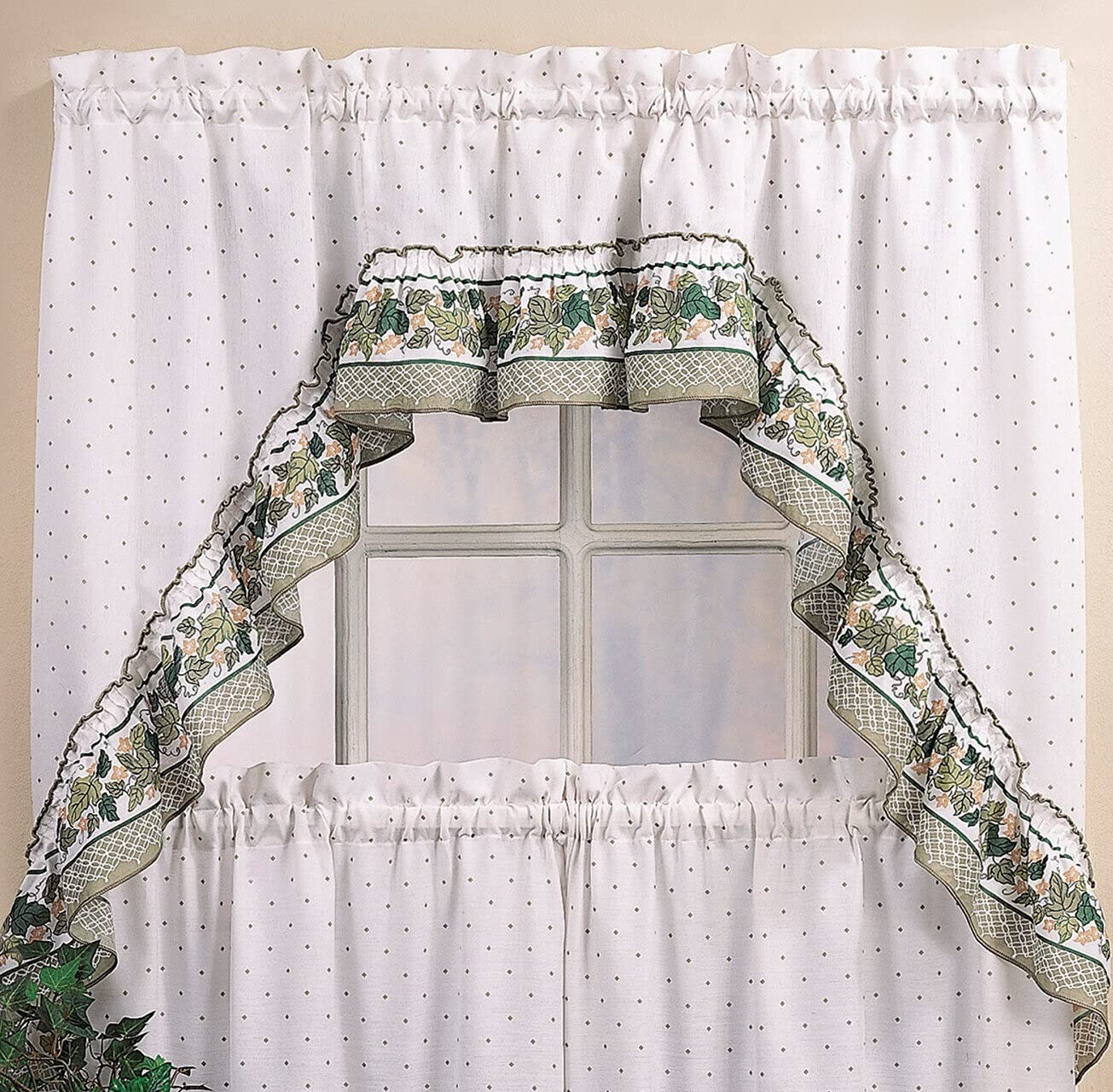 CHF & You Cottage Ivy Country Curtain Tier And Swag Set, Multi, 56-Inch X 36-…