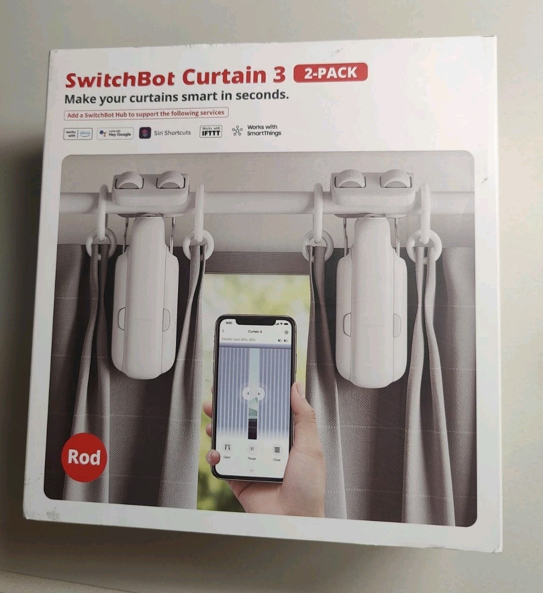(2 Pack) SwitchBot 2025 Automatic Curtain Opener 3 Rod, Bluetooth Remote Control