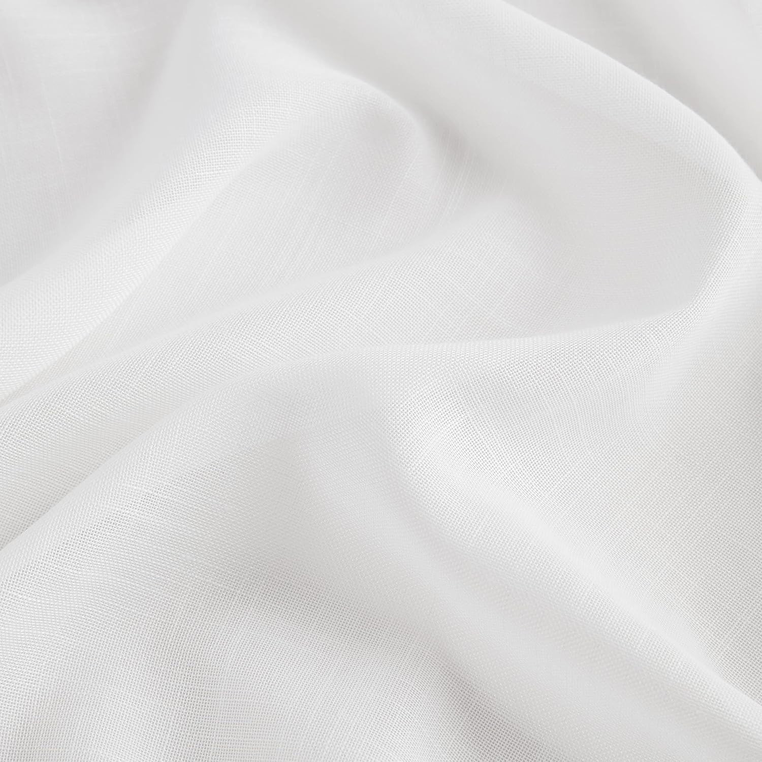 White Solid Waterfall Valance Window Curtain Linen Texture Rod Pocket with Tasse