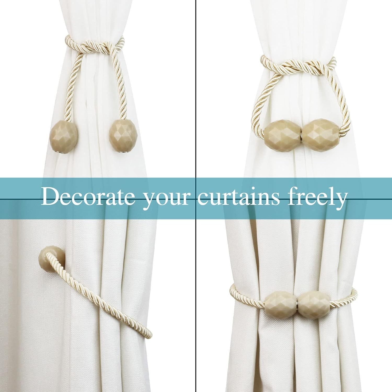 Strong Magnetic Curtain Tiebacks Beige 2 Pack Decorative Tie Backs Outdoor Cu…
