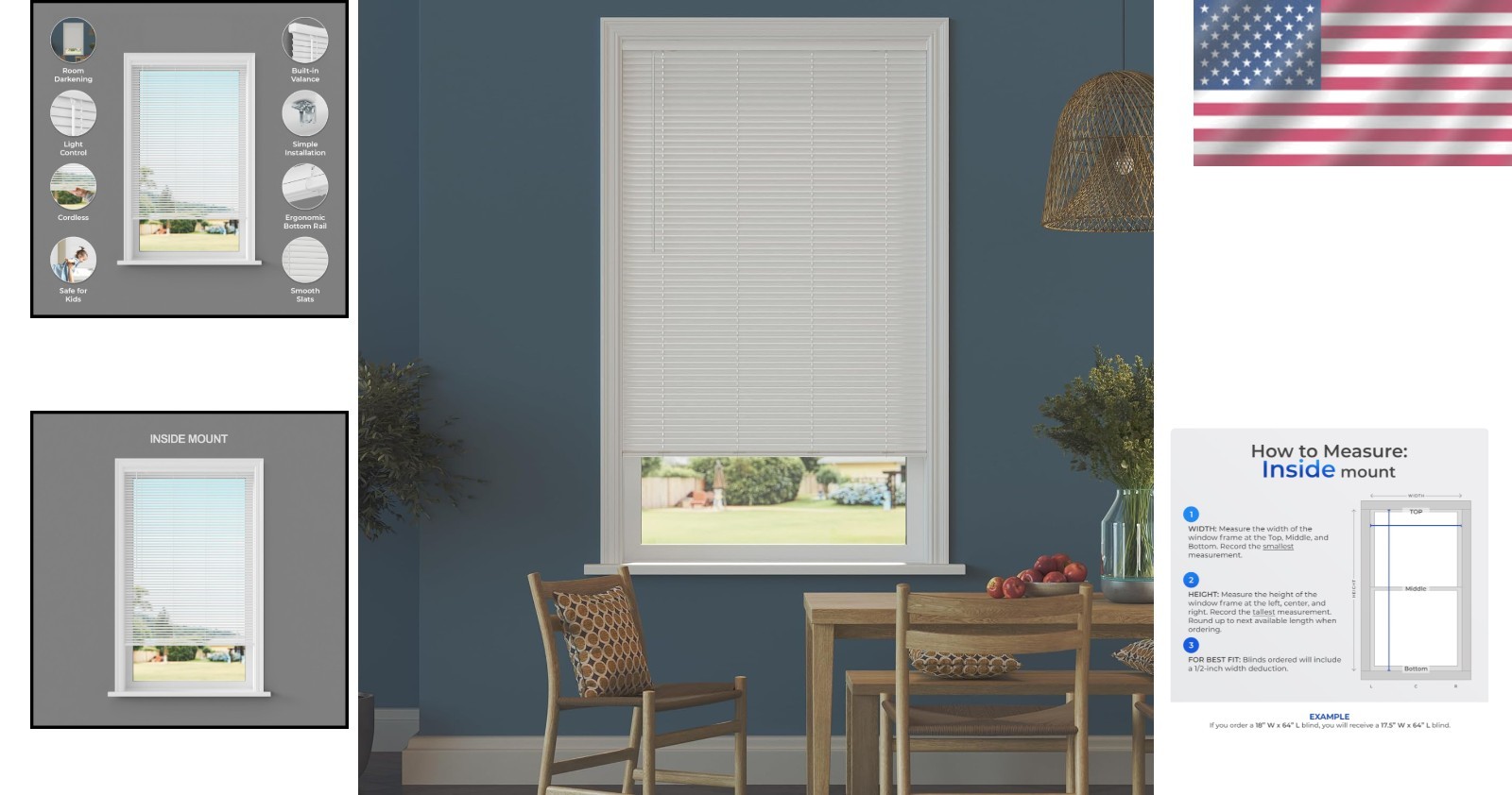 Water-Resistant Cordless Mini Blinds 27″ W x 64″ H – Perfect for Every Room