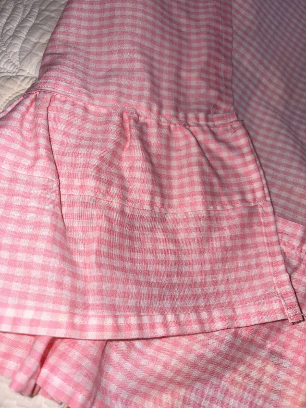 Set Pastel Pink Gingham Checked Curtains, Pretty Ruffle 70×46, Read Description