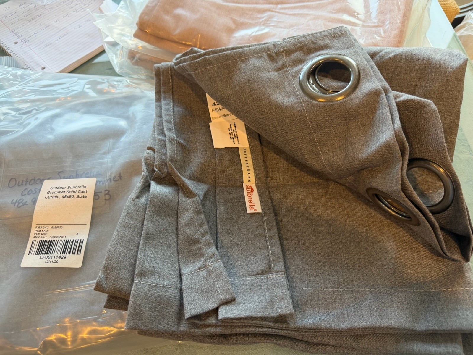 2 Pottery Barn Sunbrella outdoor grommet 48 96 slate curtains photo shoot sample
