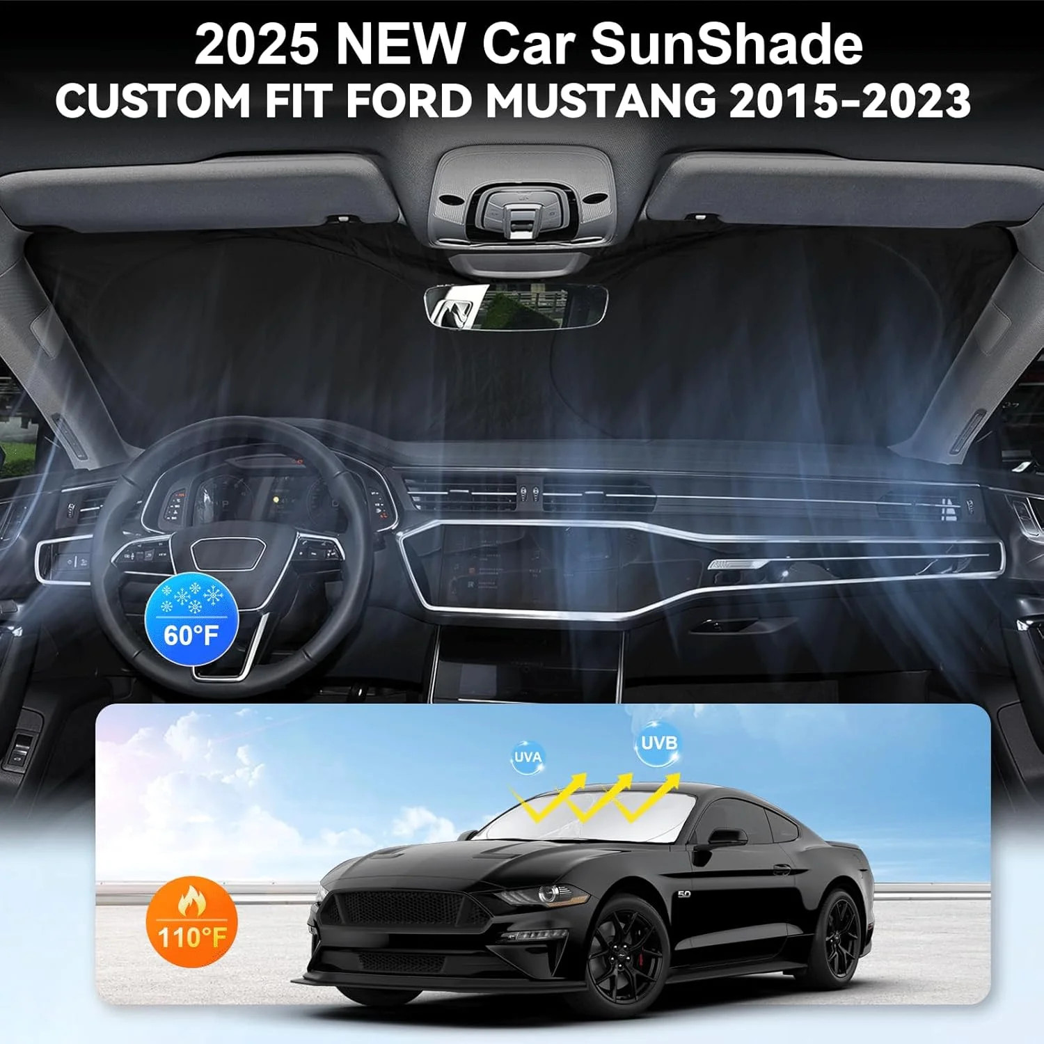 Sunshade for Mustang 2015-2025 2026 Ford Windshield Sun Shade (NOT for Ford Must