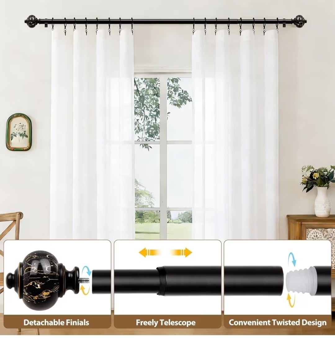 KAMANINA 1 Inch Curtain Rods for Windows 72 to 144 Inches (6-12ft) Bronze Heavy