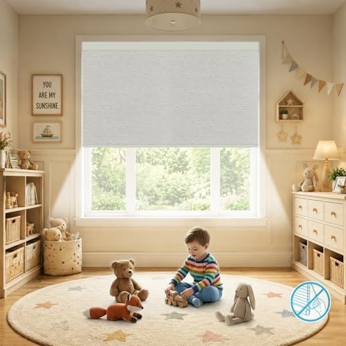 Cordless Blackout Roller Shades 22″ W x 72″ H Cream Thermal Insulated Blinds