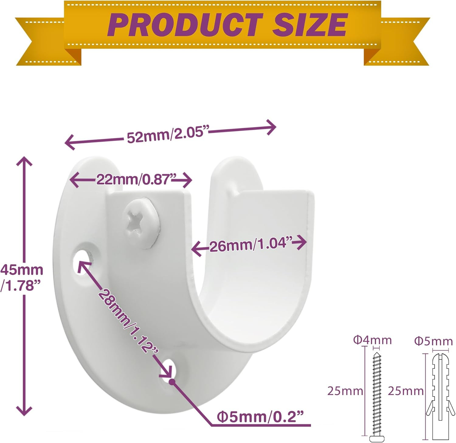 Curtain Rod Holder Bracket 1” Dia,Closet Rod Holders Wall Mounted,Ceiling Mount
