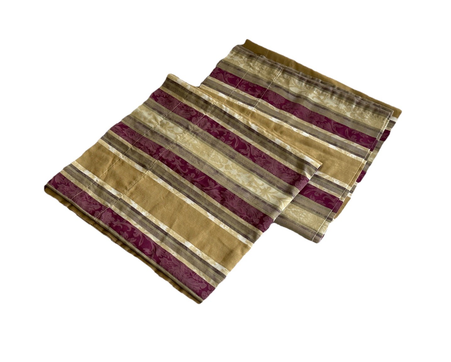 Pair Vintage Striped Valances Maroon Tan Green Jacquard Print Curtains Short 2