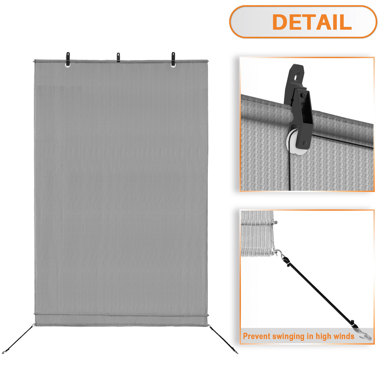 Outdoor Roll Up Shade Gray Roller Shade UV Blind for Patio Porch Pergola Gabezo
