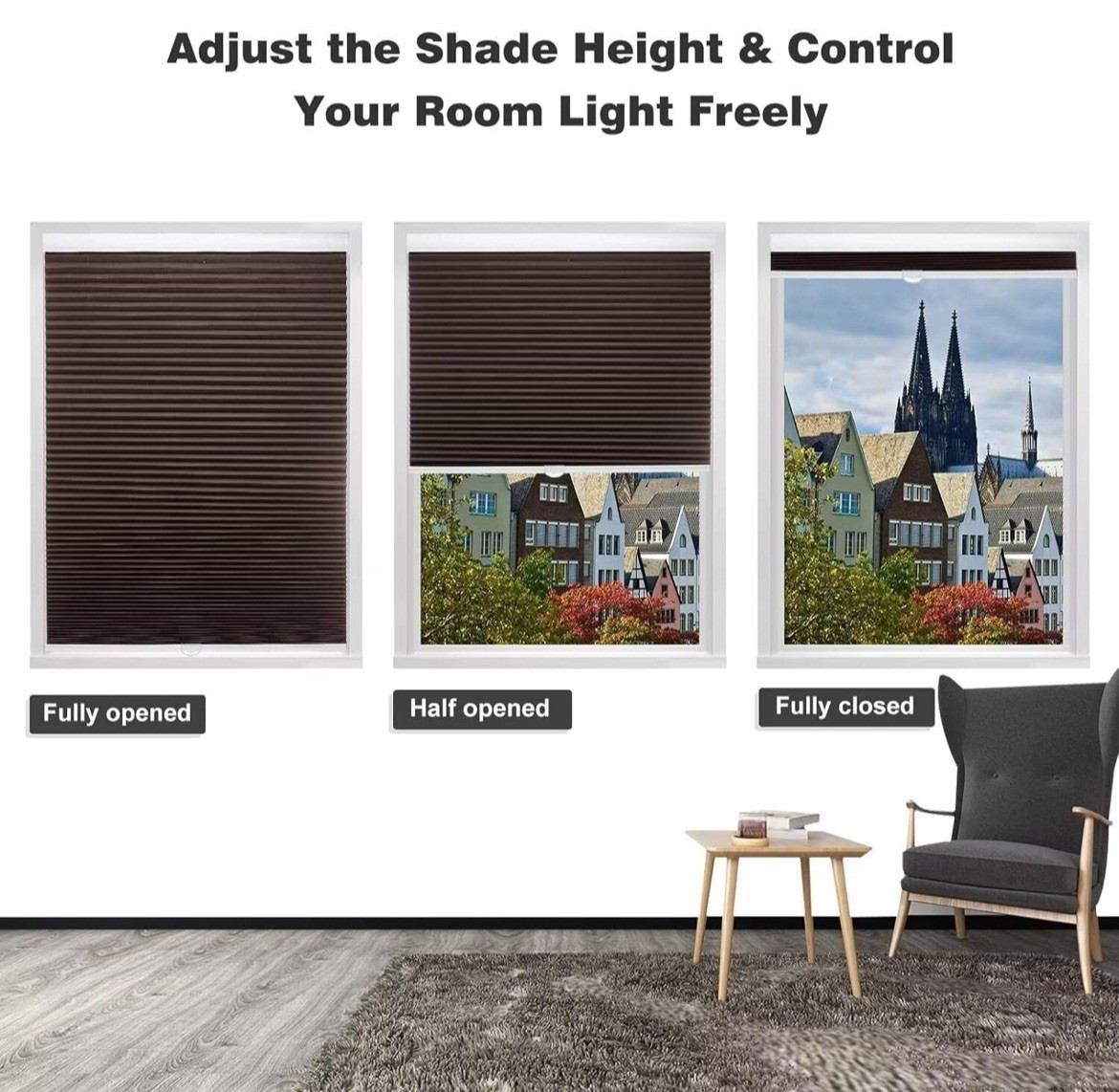 MYshade 1.5-Inch Cellular Cordless Blackout Shades – Taupe – 40 W x 72 H