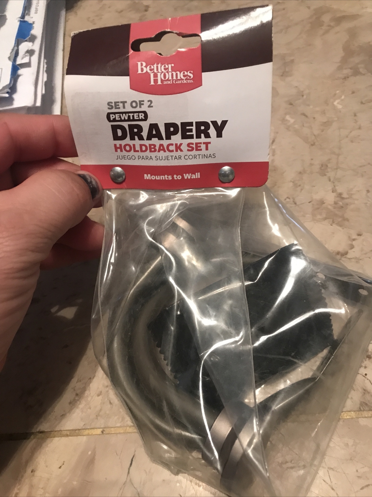 Better Homes and Gardens Drapery Holdback Set 2ct Pewter Mounts To Wall
