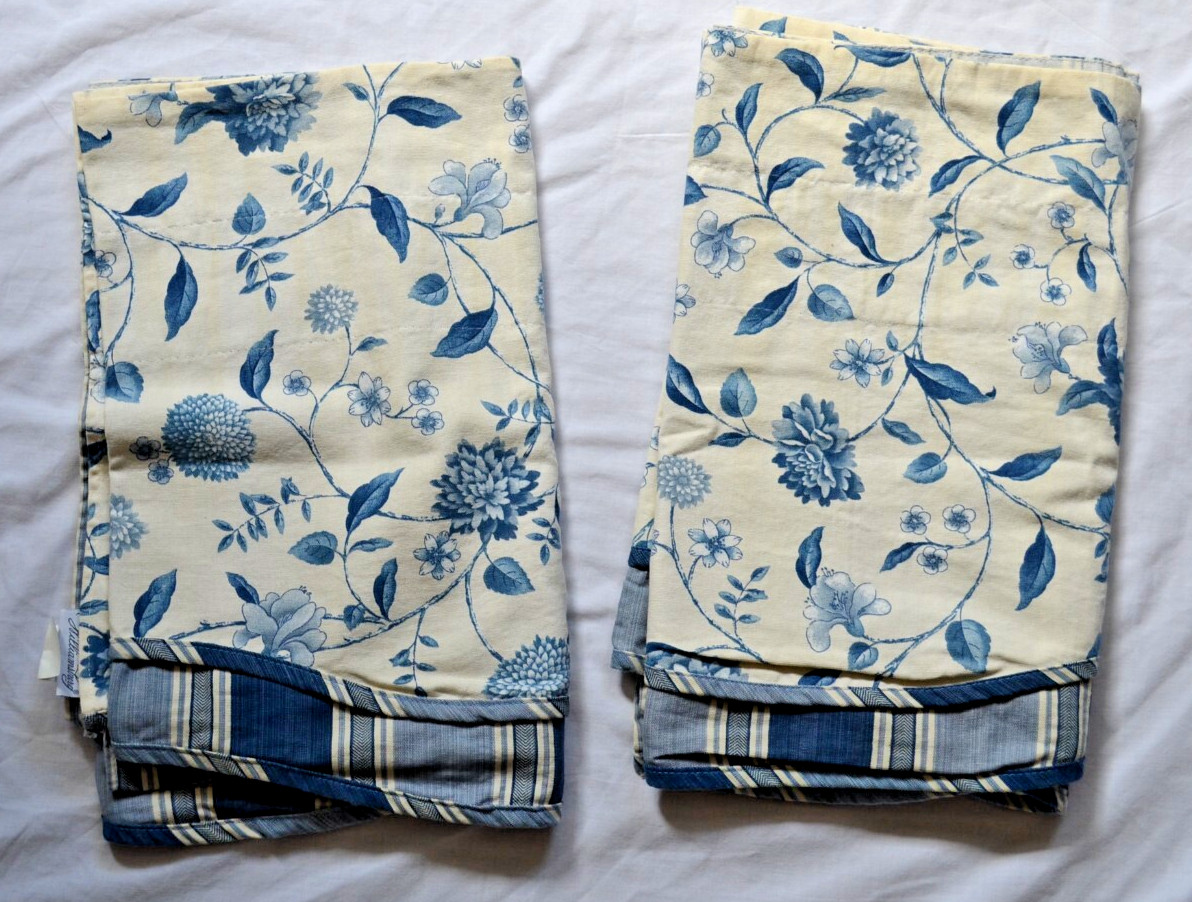 WAVERLY WILLIAMSBURG NASSAU FLORAL STRIPE BLUE 79×17 Ivory Background