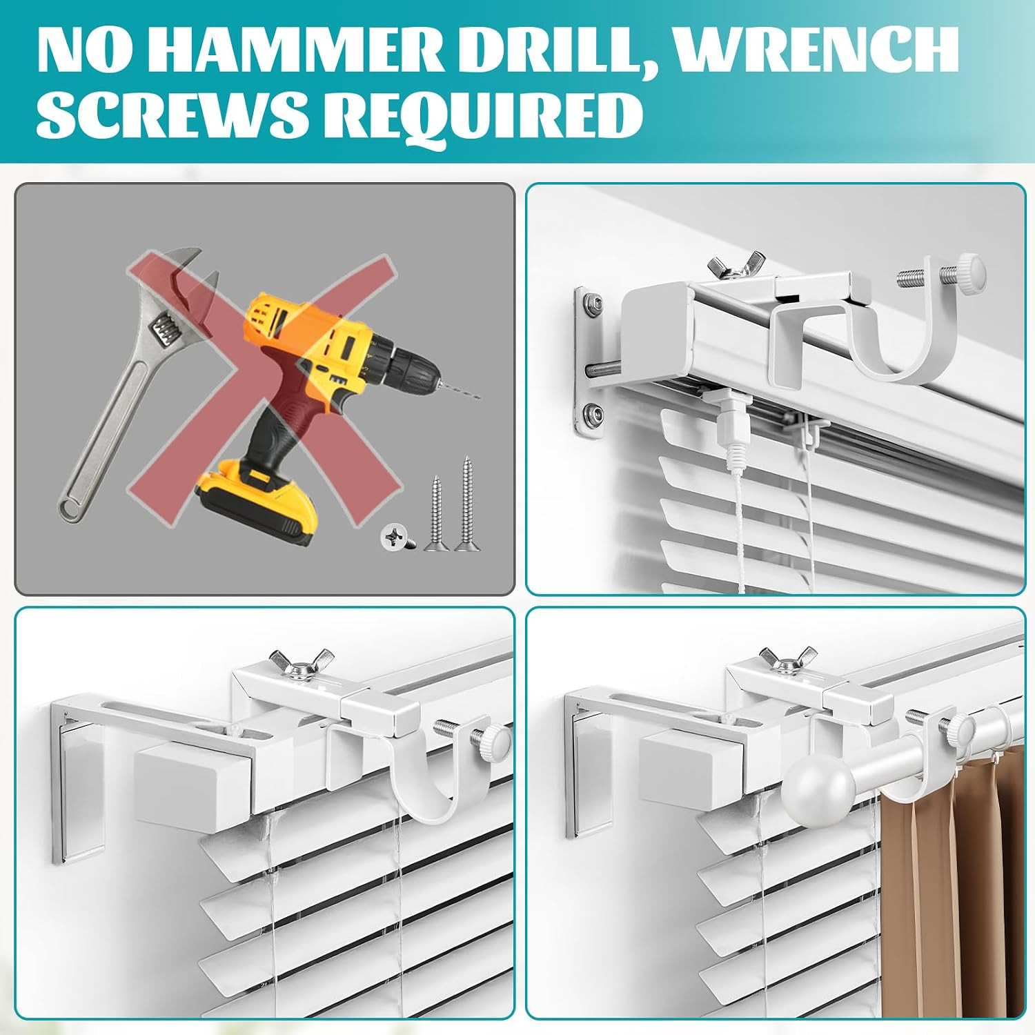 4 Pack Adjustable Curtain Rod Bracket Attachment for outside Mounted Blinds,Fit