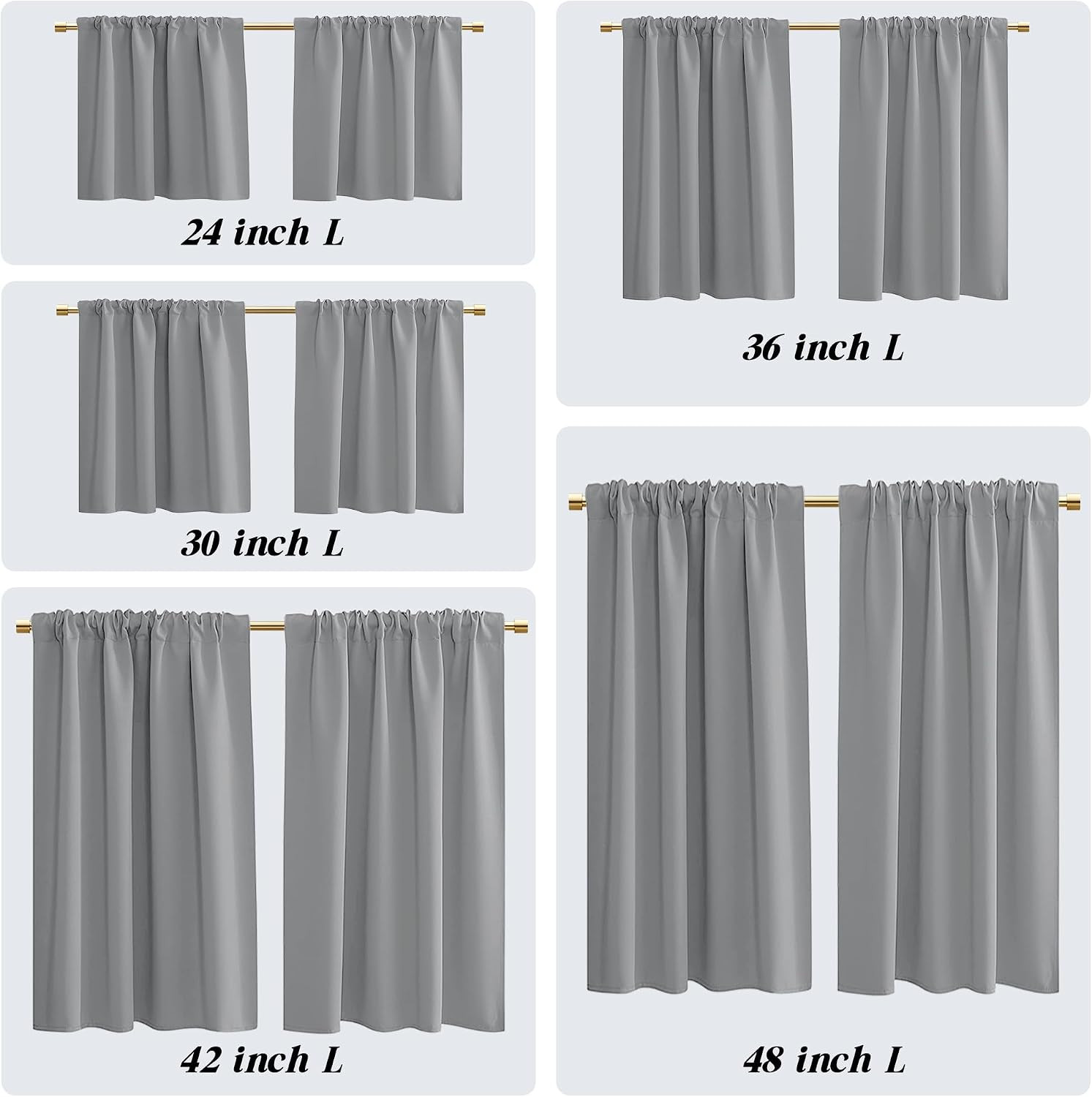 Light Grey Curtains 42 Inch Length for Bedroom/Kitchen/Bathroom Small Window Wat
