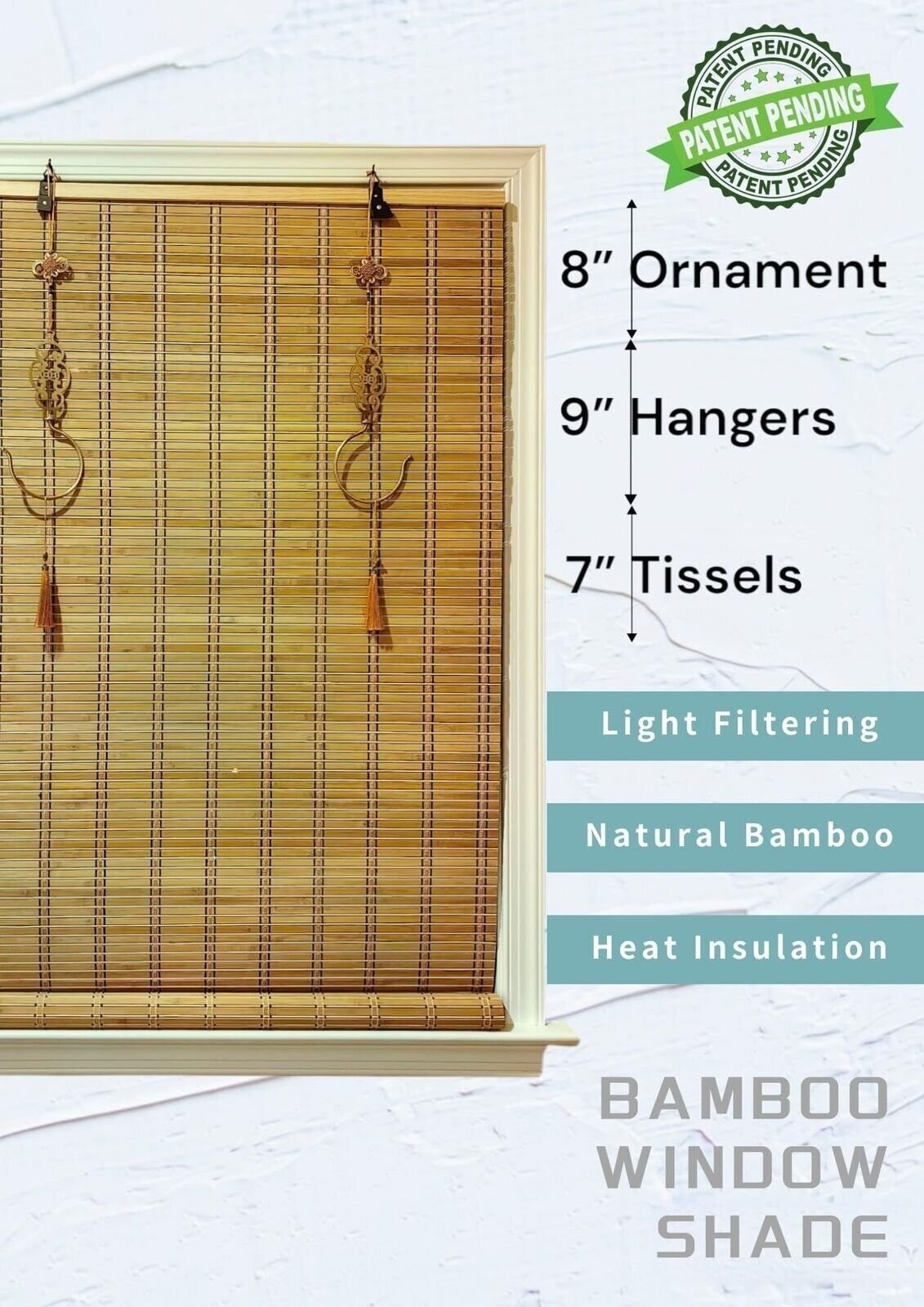 Cordless Bamboo Window Blind Sun Shade, Light Filtering Roller Shade