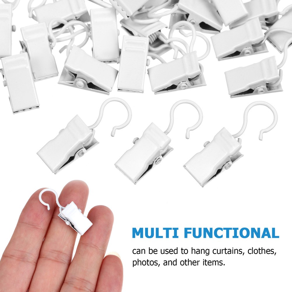 40Pcs White Metal Curtain Hooks with Clips for Home Use Multi Functional Hanging