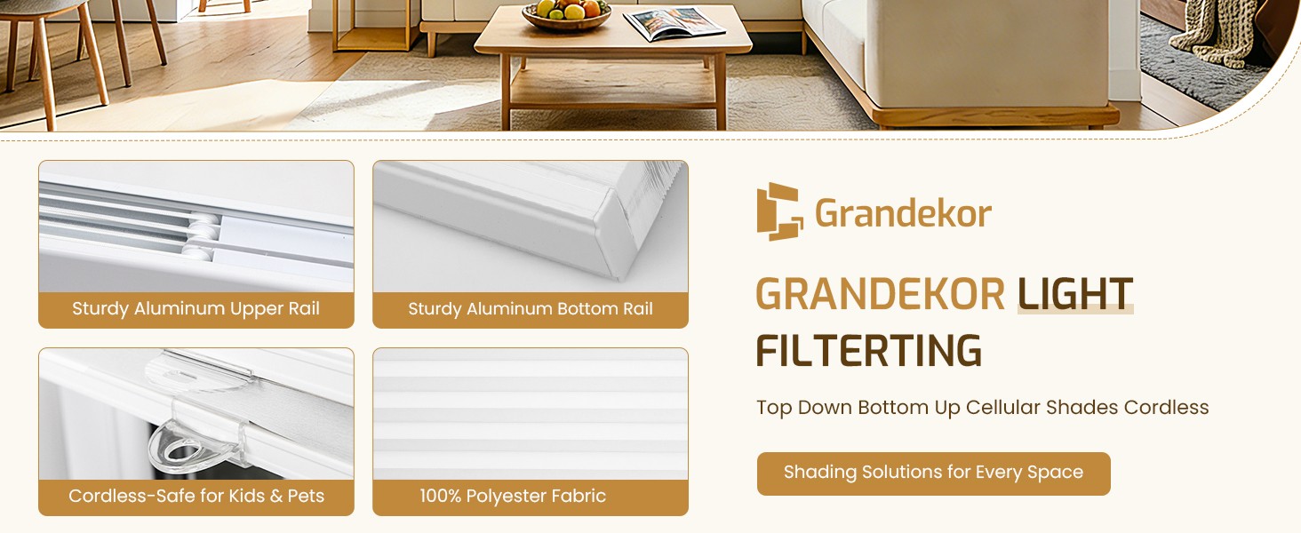 Down Bottom Up Cellular Shades Cordless,35″ W x 36″ H,Pull Down Honeycomb Blinds