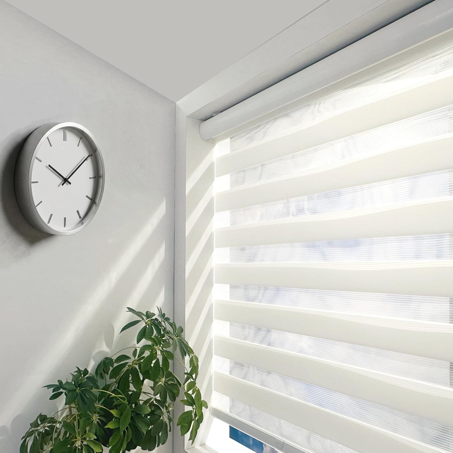 Cordless Zebra Blinds – Light Filtering Dual-Layer Window Shades for Privacy Whi