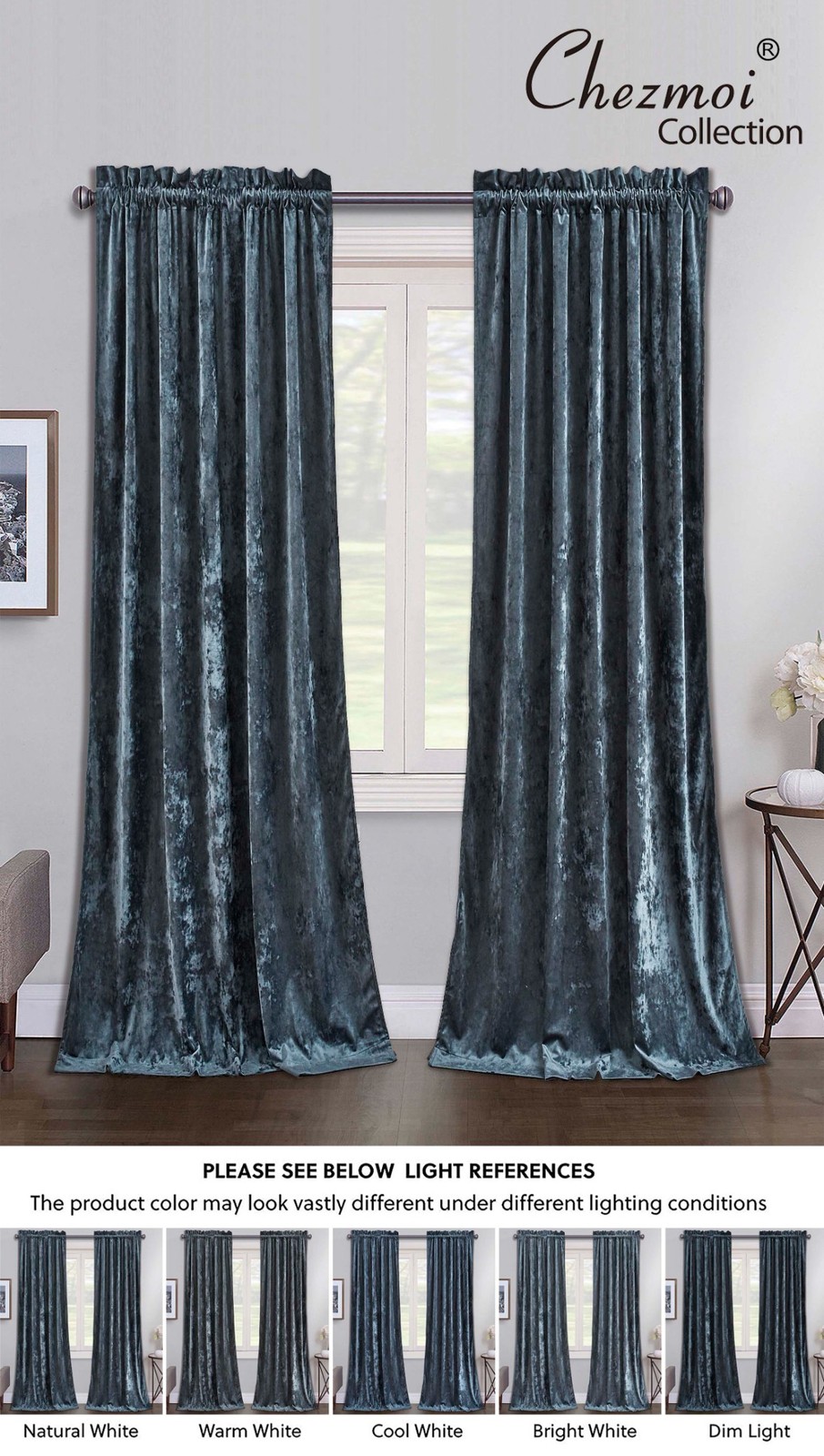 Chezmoi Collection Lux Velvet Curtains Set Rod Pocket Drapes, Set of 2 Panels