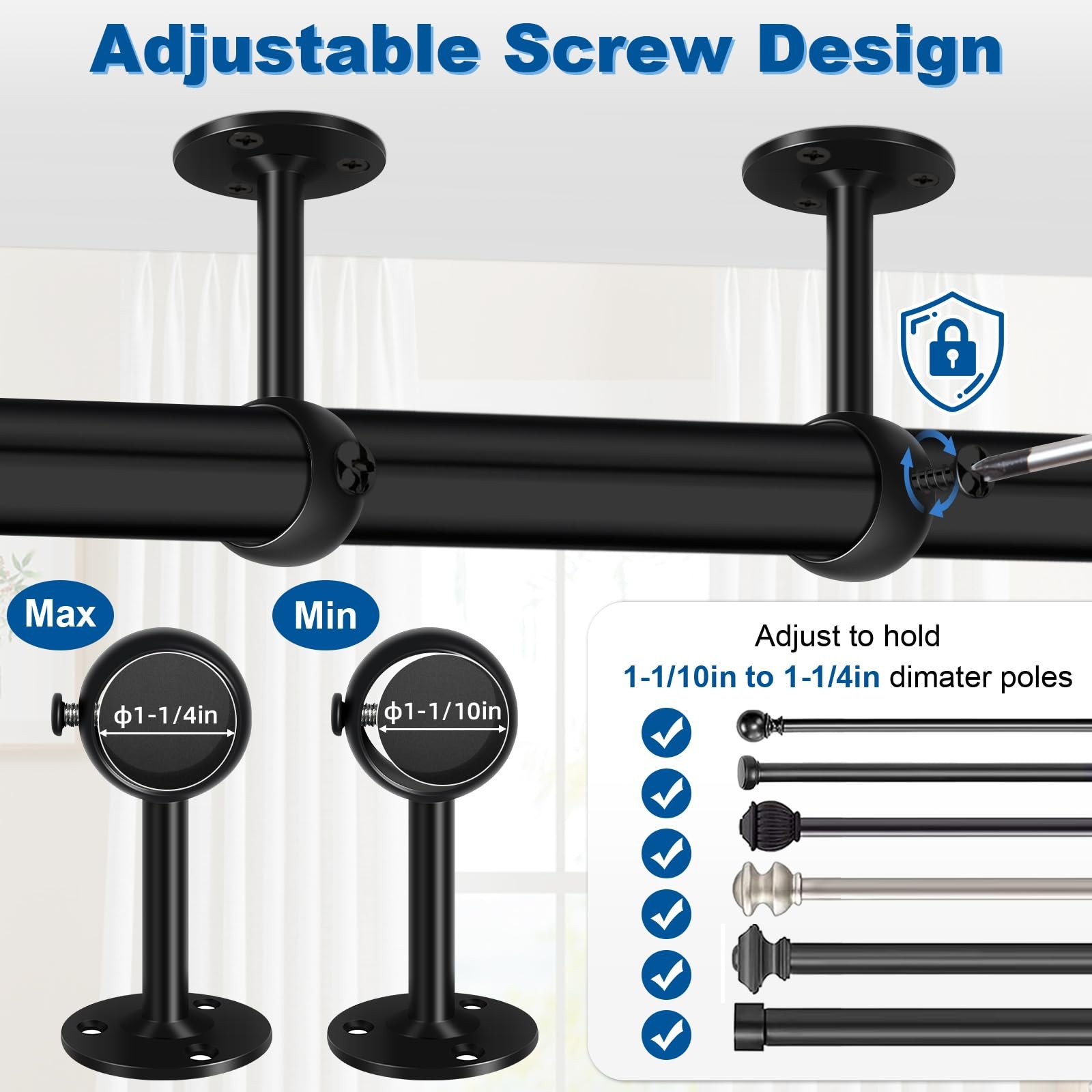 Curtain Rod Brackets, Ceiling Heavy Duty Holders, Black 4 Pack Hooks Hangers …