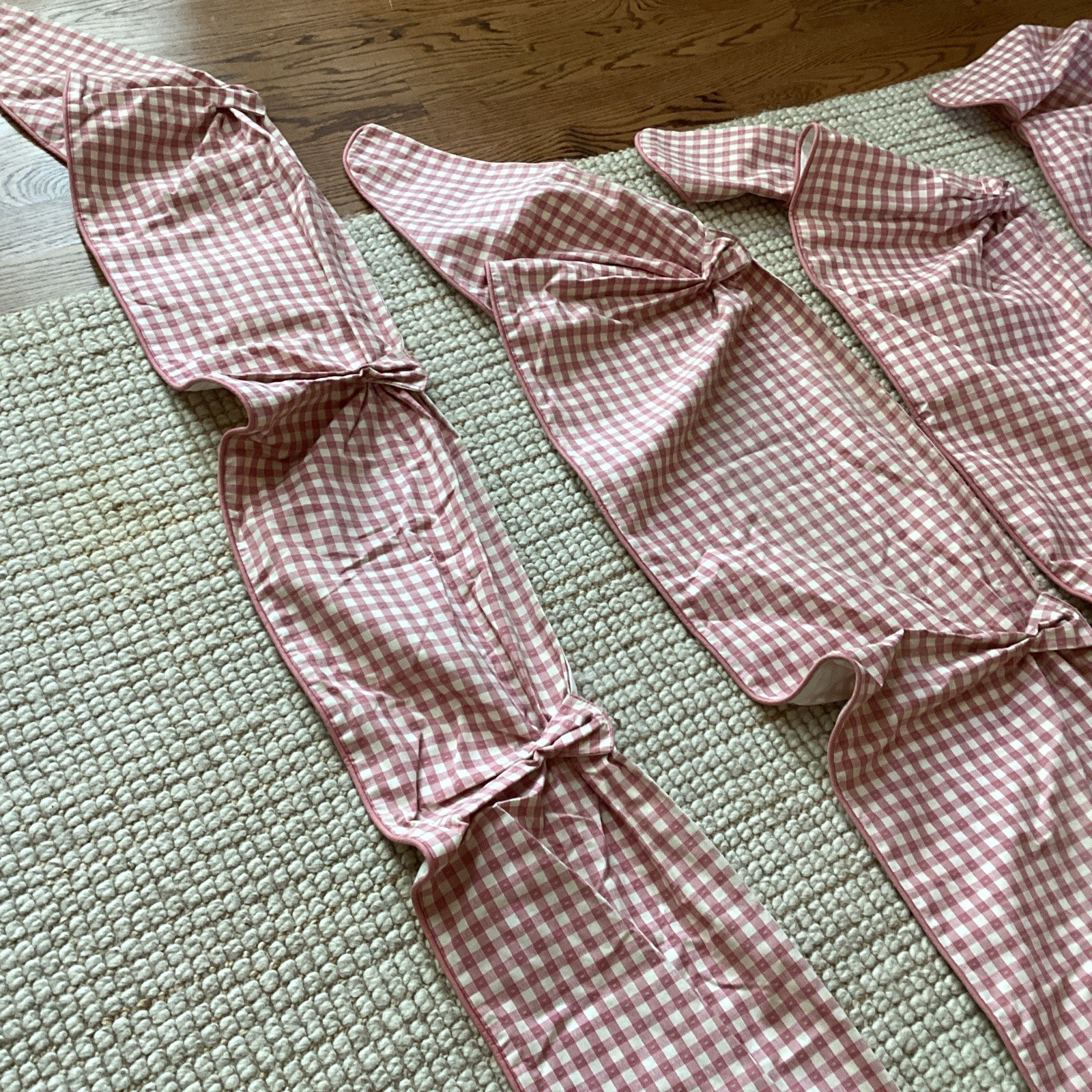4 Custom Made Pink Gingham Window Valance Swag Lined Piping 14×54″ and 11×69″