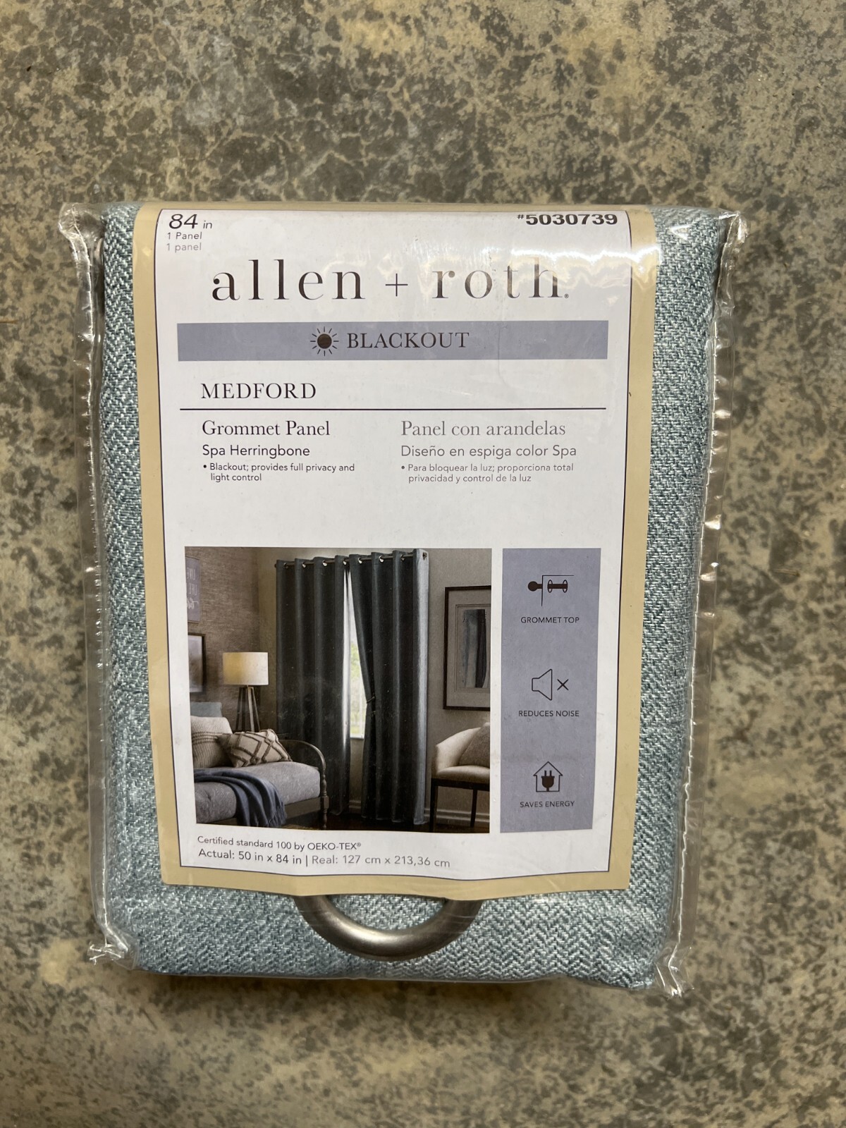 ALLEN ROTH Medford 5030739 Spa Herringbone Grommet 50 X 84” Panel Blackout