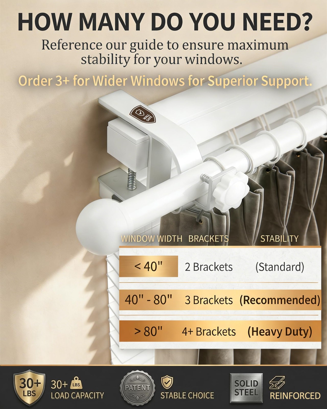 No Drill Curtain Rod Brackets for Inside & Outside Mount, [Patented] Adjustab…