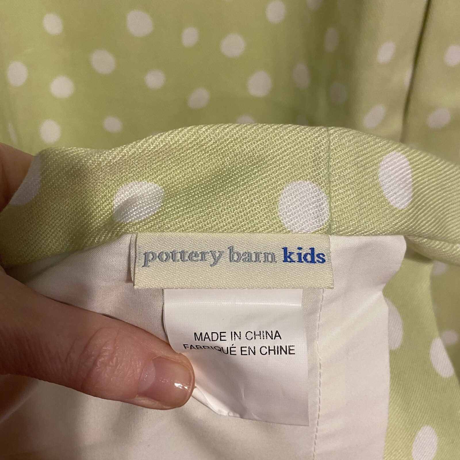Pottery Barns Kids 44×63 in Lined Curtain Panels 2 Drapes Green White Polka Dot